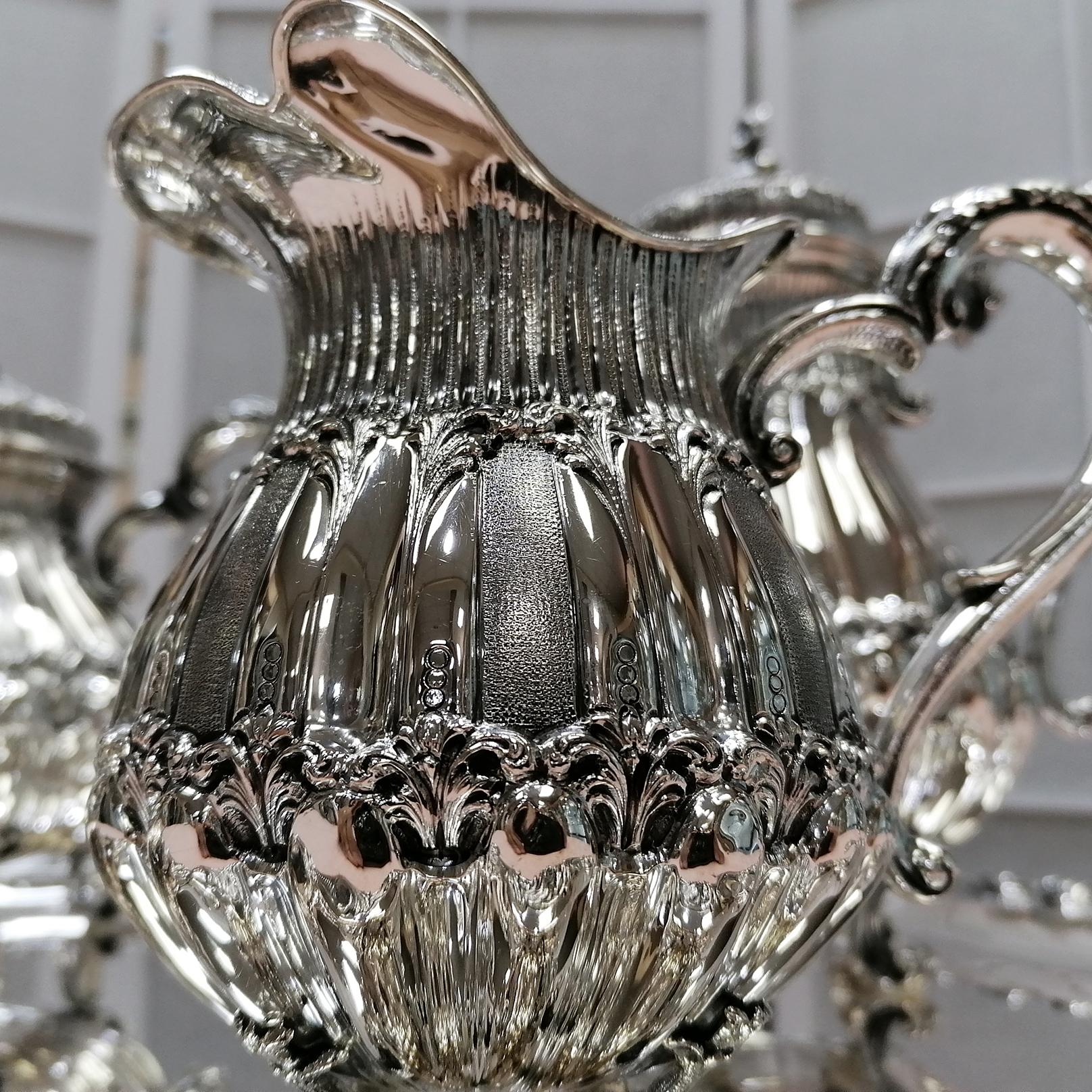 20th Century Italian Solid 800 Silver Tea-Coffeeset with Tray For Sale 3