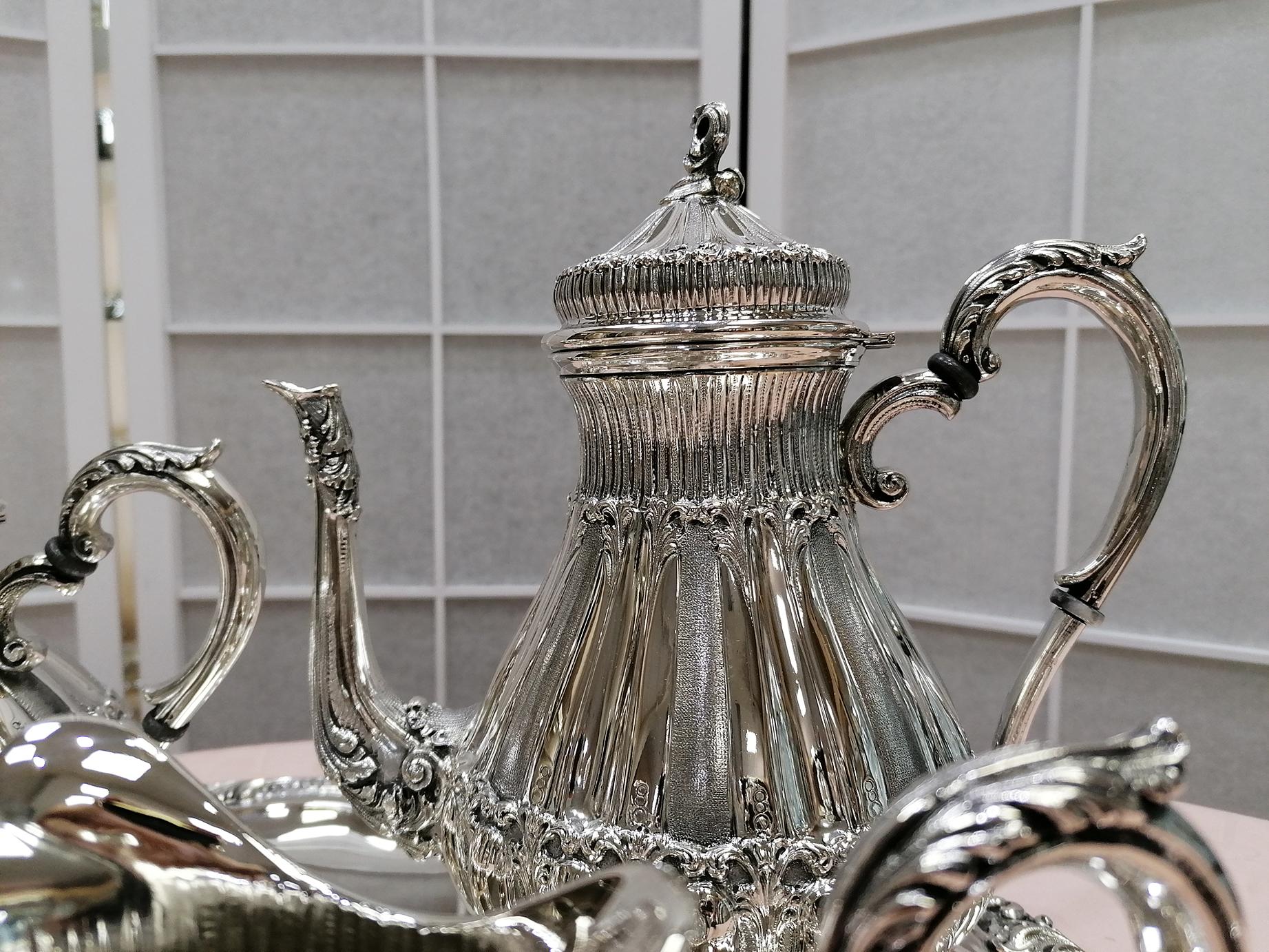 20th Century Italian Solid 800 Silver Tea-Coffeeset with Tray For Sale 4