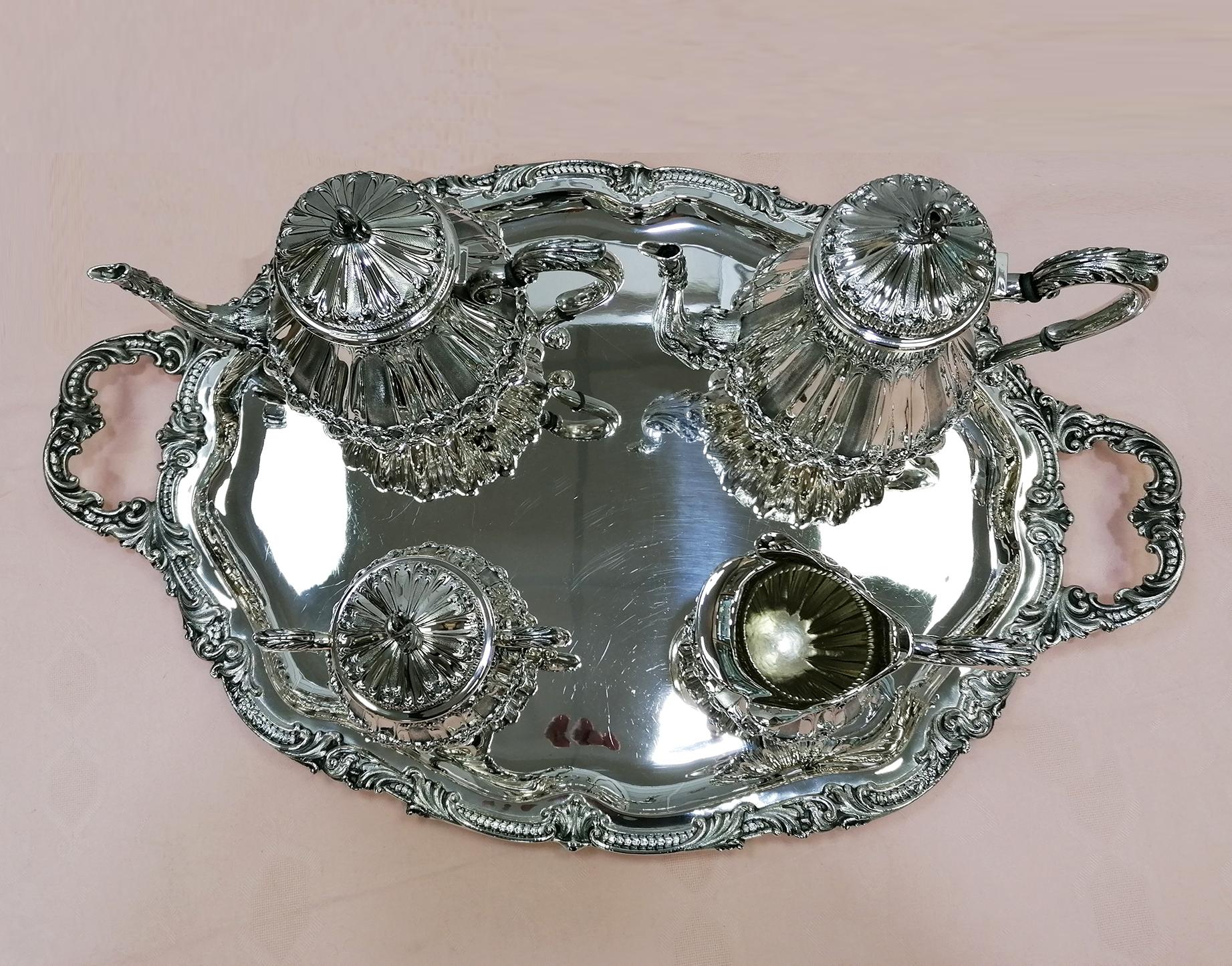 20th Century Italian Solid 800 Silver Tea-Coffeeset with Tray For Sale 7