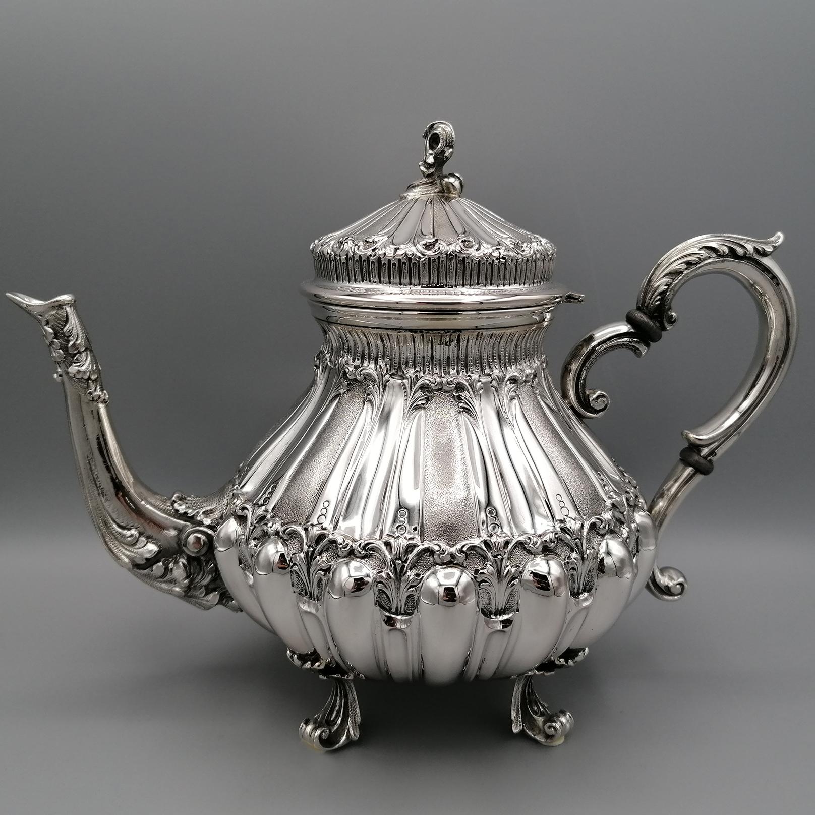 Juego de té con bandeja en plata 800 maciza italiana del siglo XX en venta 8