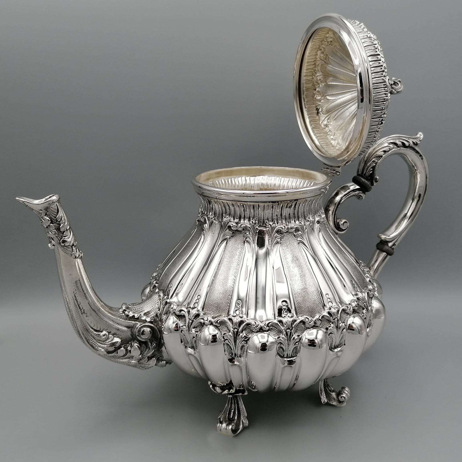 Juego de té con bandeja en plata 800 maciza italiana del siglo XX en venta 9