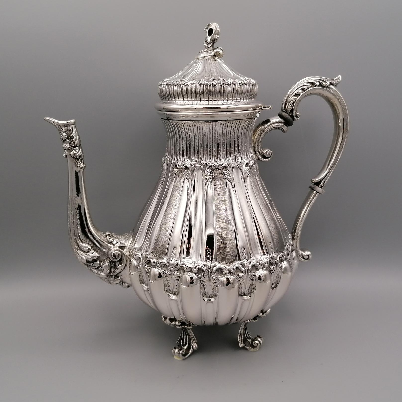 20th Century Italian Solid 800 Silver Tea-Coffeeset with Tray For Sale 12
