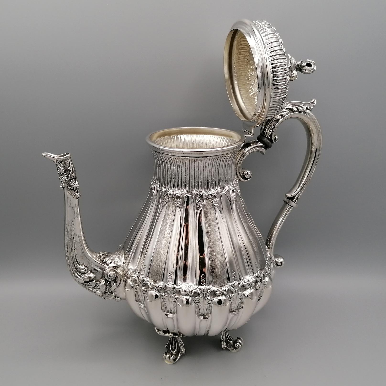 20th Century Italian Solid 800 Silver Tea-Coffeeset with Tray For Sale 13