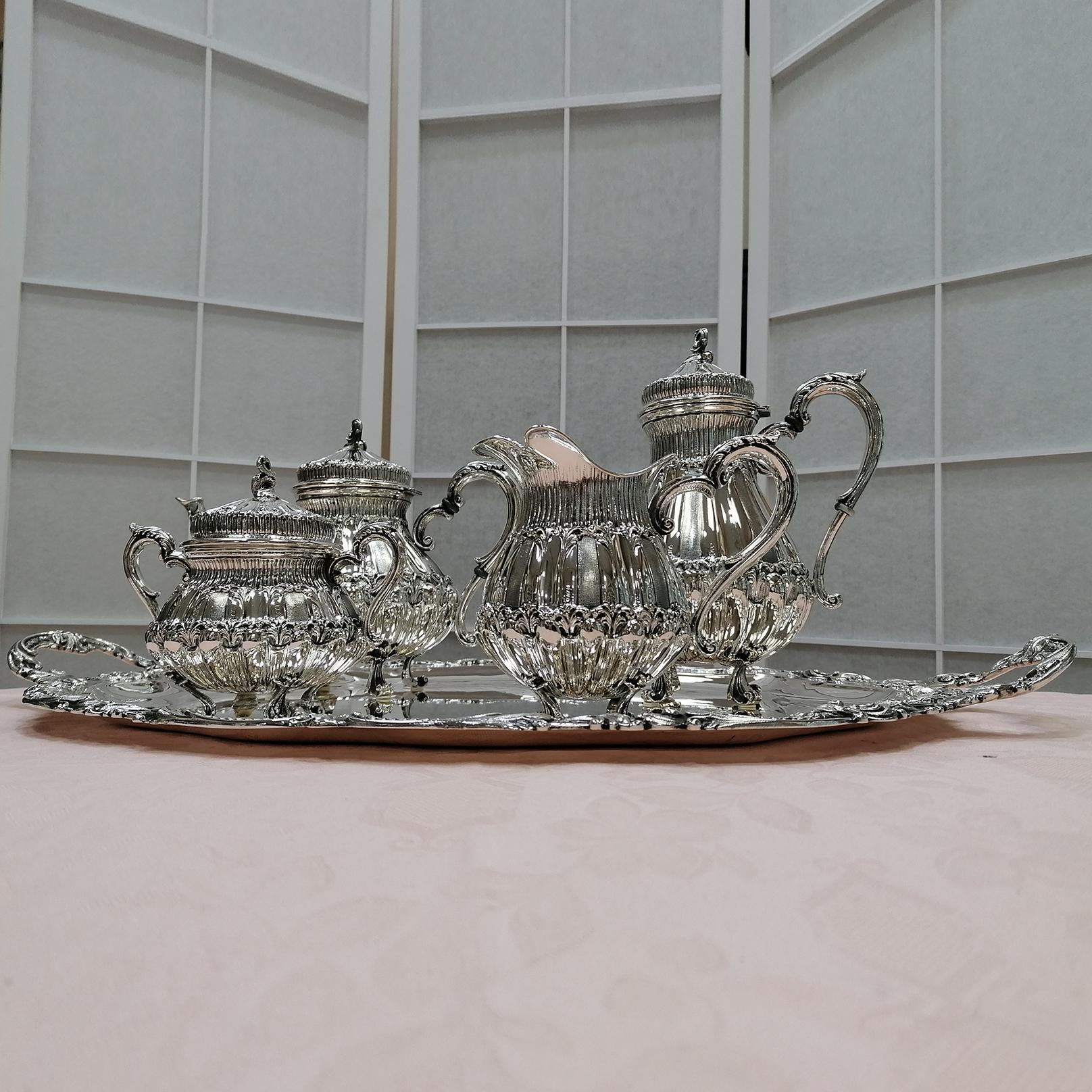 Italienisches Tee-Kaffeeset aus massivem 800er Silber des 20. Jahrhunderts mit Tablett im Angebot 2