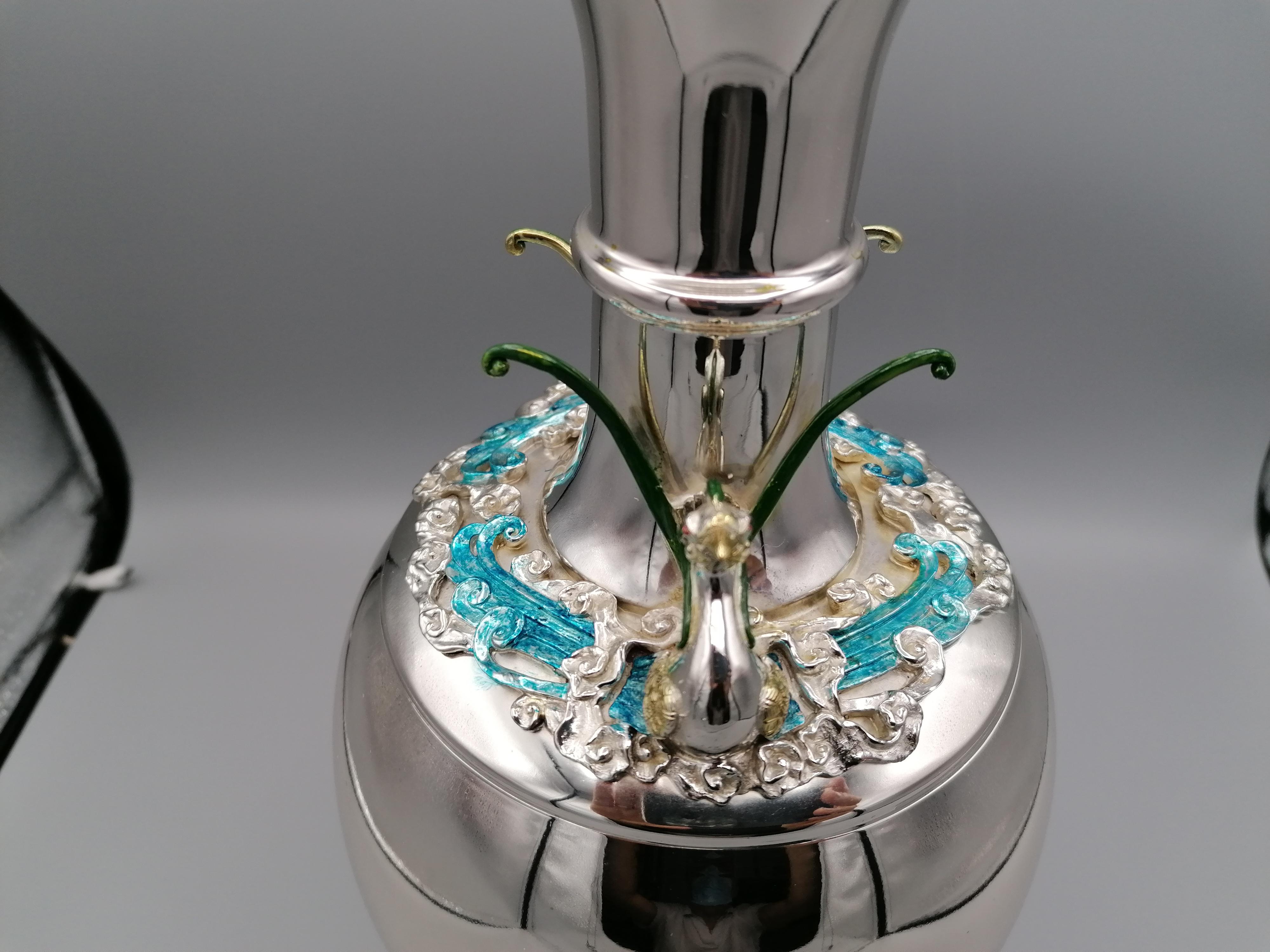 20th Century Italian Solid 800 Silver Vase Chinese Replica For Sale 2