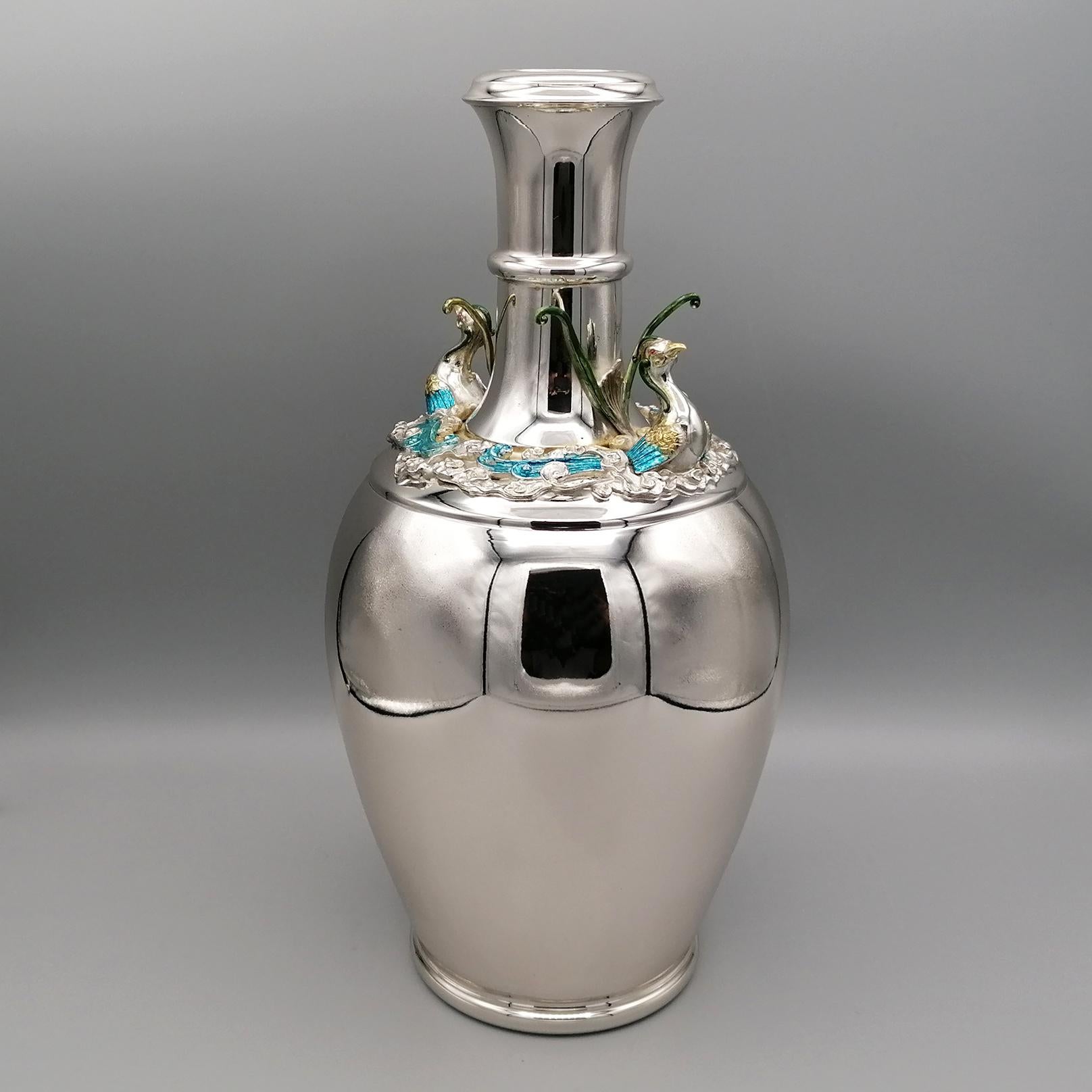 Italienische Vase aus massivem 800er Silber des 20. Jahrhunderts, chinesische Replik (Chinese Chippendale) im Angebot