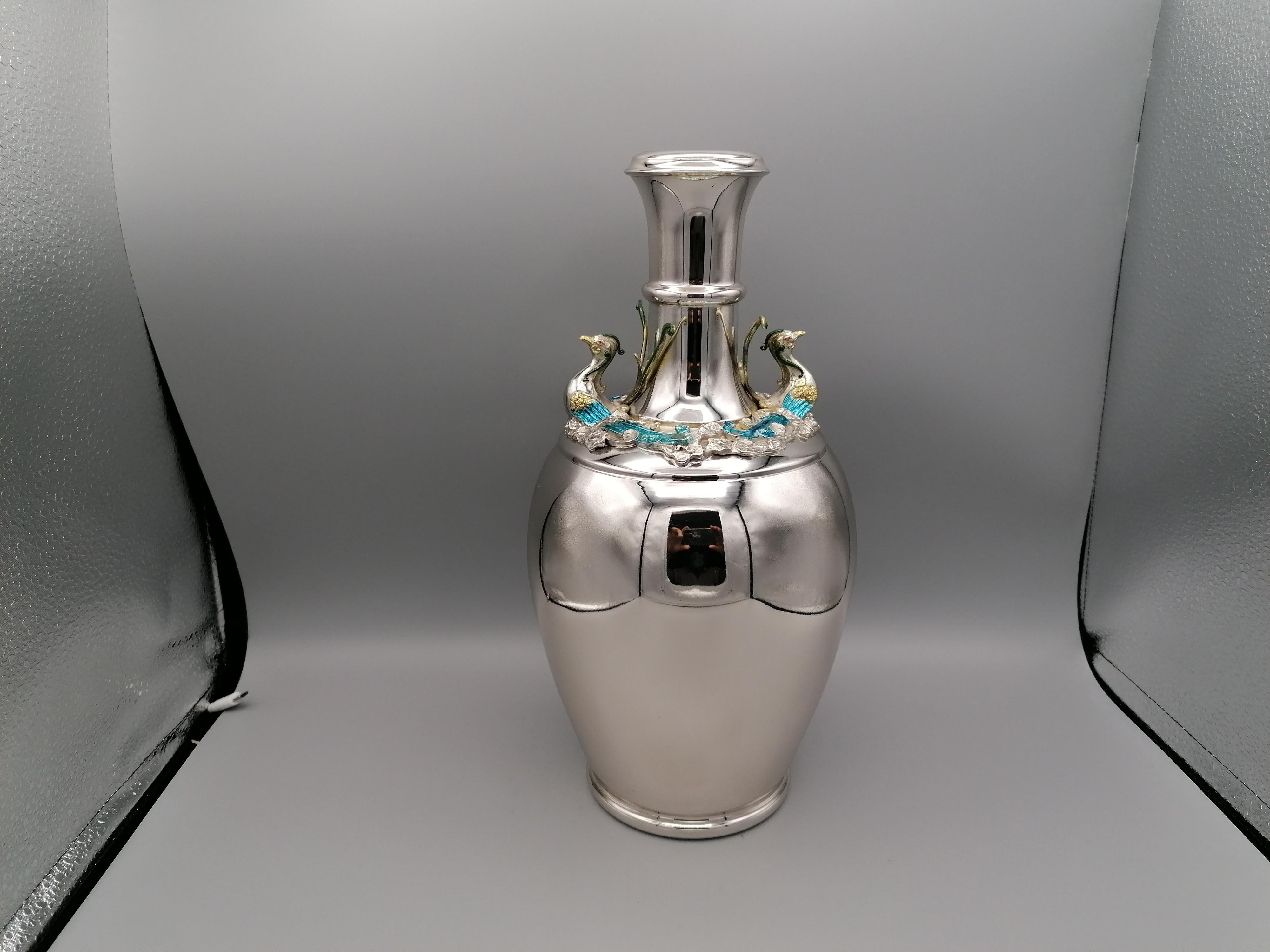 Chinese Chippendale 20th Century Italian Solid 800 Silver Vase Chinese Replica For Sale