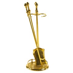 20th Century Italian Solid Brass 4 Piece Fireplace Tool Set