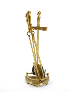 20th Century Italian Solid Brass 4 Piece Fireplace Tool Set