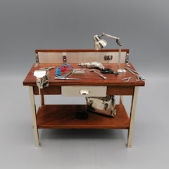 20th Century Italian Solid Silver 800 and Wood Electrician's Workbench Miniature