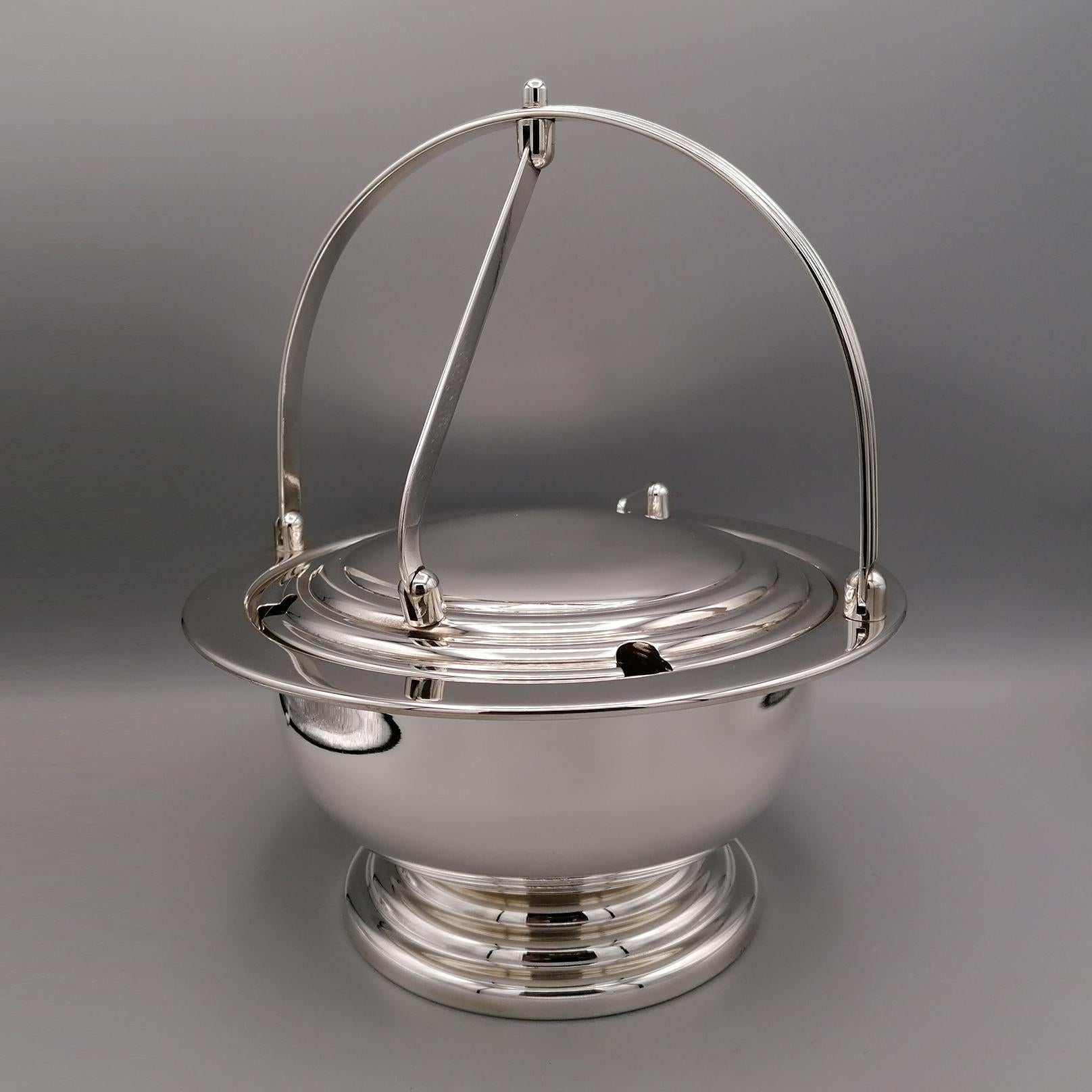 Large sugar bowl in 800 solid silver in the shape of a 