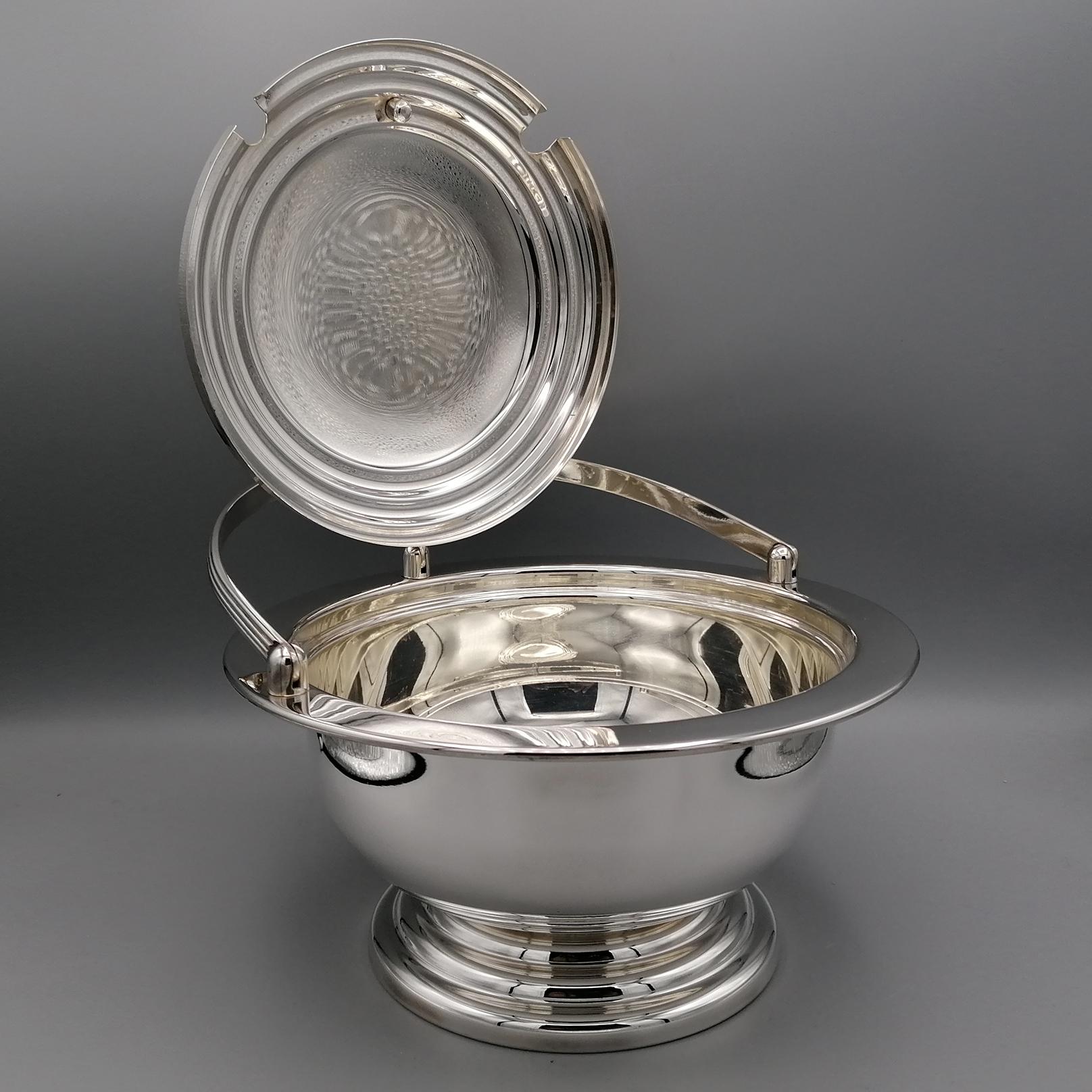 Hand-Crafted 20th Century Italian Solid Silver 800 Bar Sugar Bowl For Sale