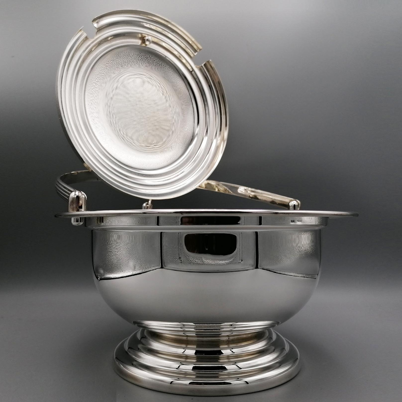 20th Century Italian Solid Silver 800 Bar Sugar Bowl In Excellent Condition For Sale In VALENZA, IT
