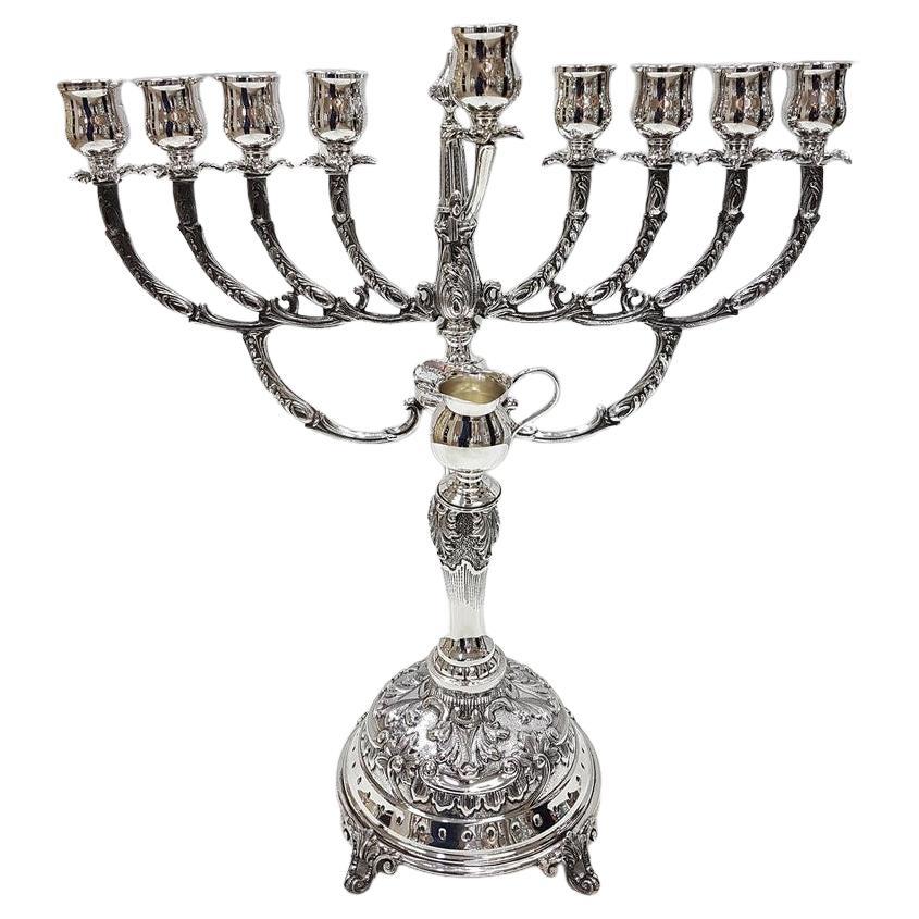 20th Century Italian Solid Silver 800 Nine Lights Chanukkiyah