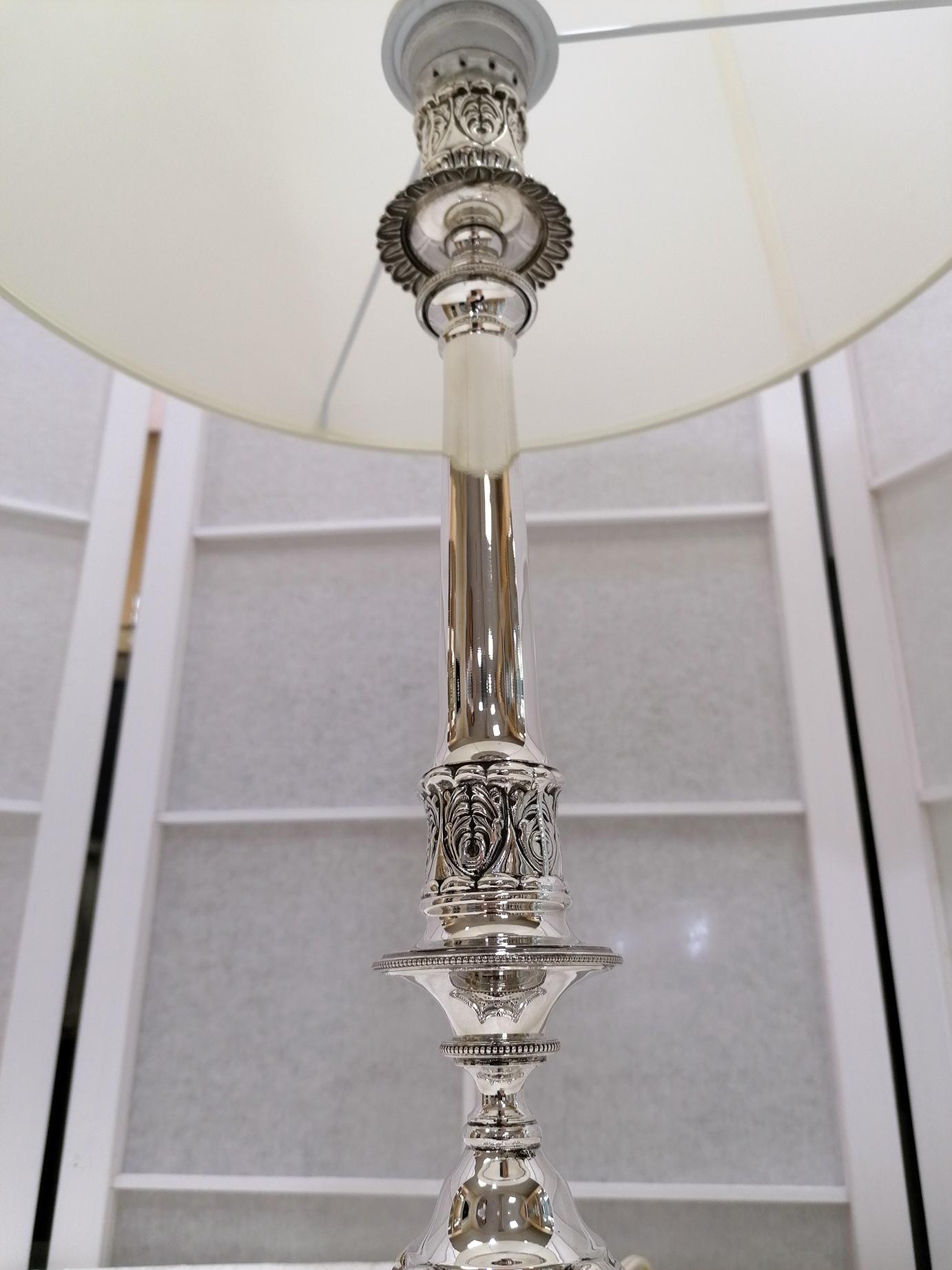 20th Century Italian Solid Silver 800 Table Lamp, Empire Style In Excellent Condition In VALENZA, IT