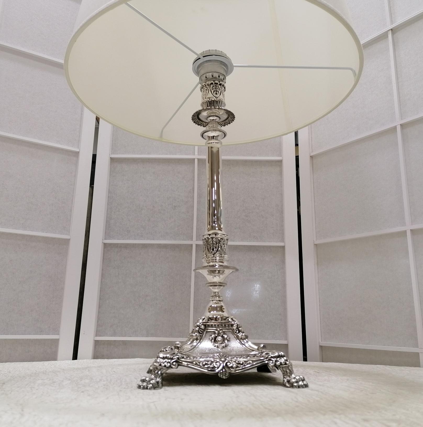 20th Century Italian Solid Silver 800 Table Lamp, Empire Style 3