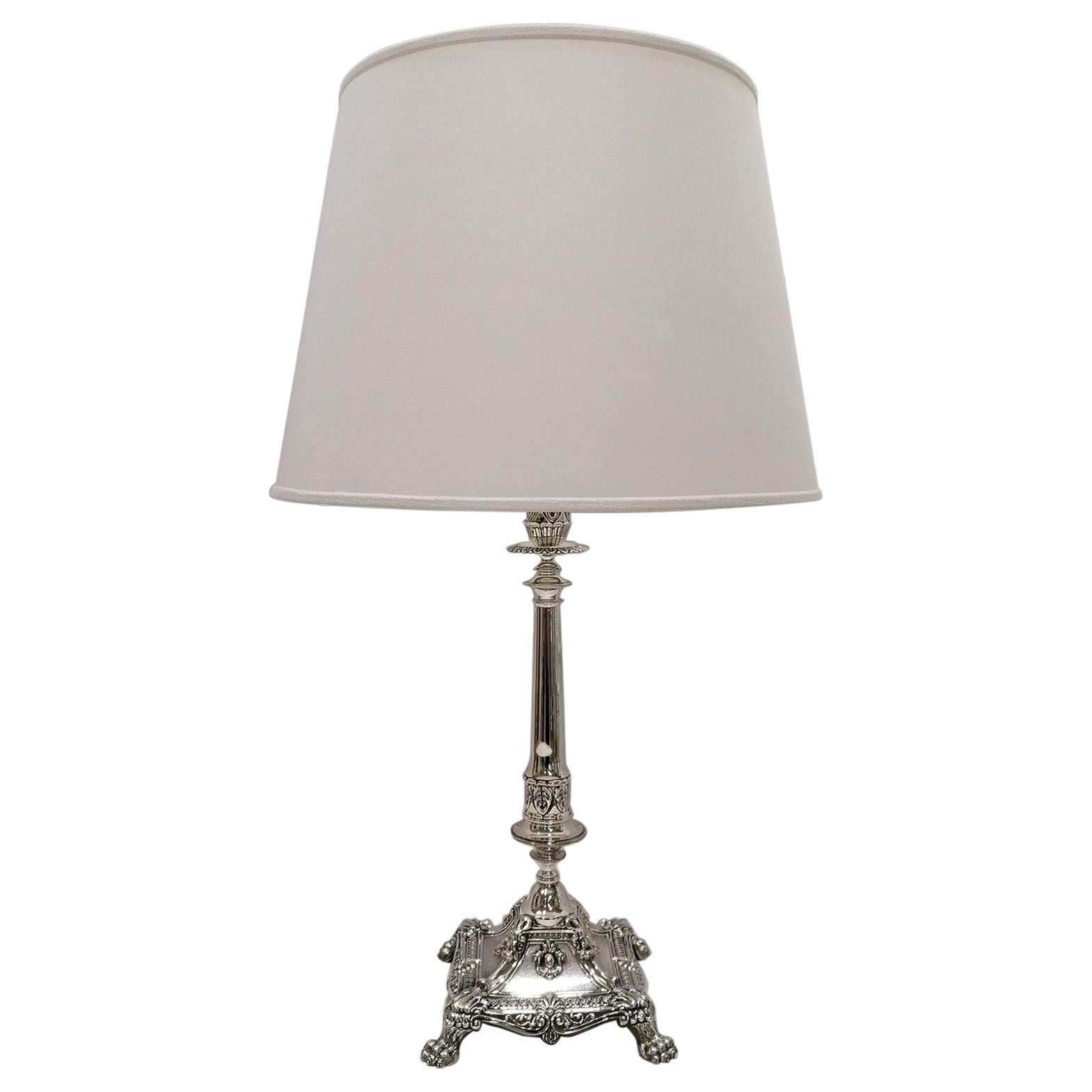 20th Century Italian Solid Silver 800 Table Lamp, Empire Style