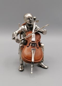 20th Century Italian Solid Silver and Briar Cello Player with Chair