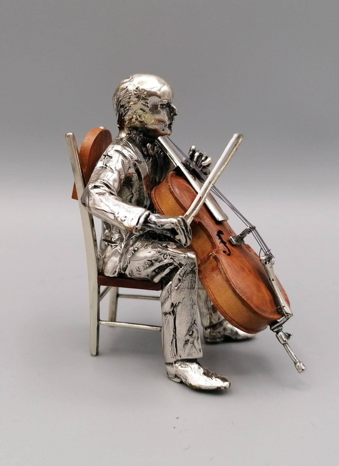 Other 20th Century Italian Solid Silver and Briar Cello Player with Chair