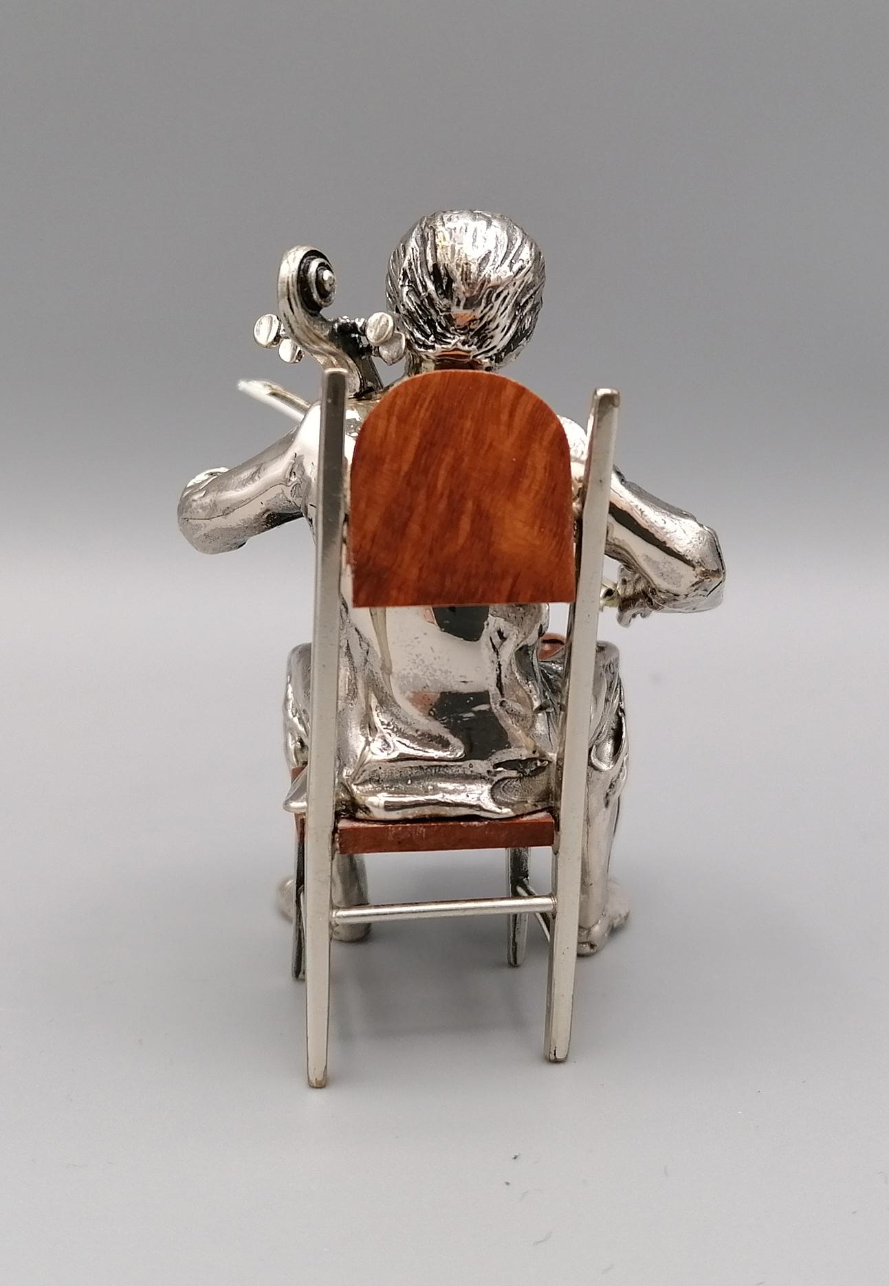 Cast 20th Century Italian Solid Silver and Briar Cello Player with Chair