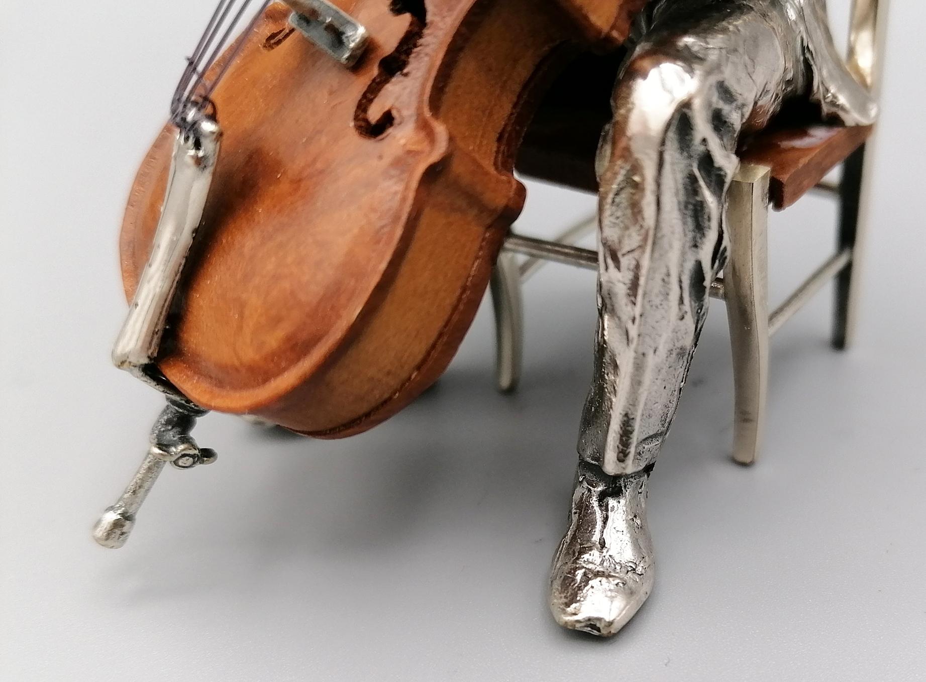 20th Century Italian Solid Silver and Briar Cello Player with Chair 2