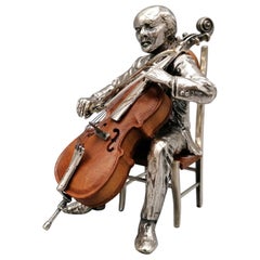 20th Century Italian Solid Silver and Briar Cello Player with Chair