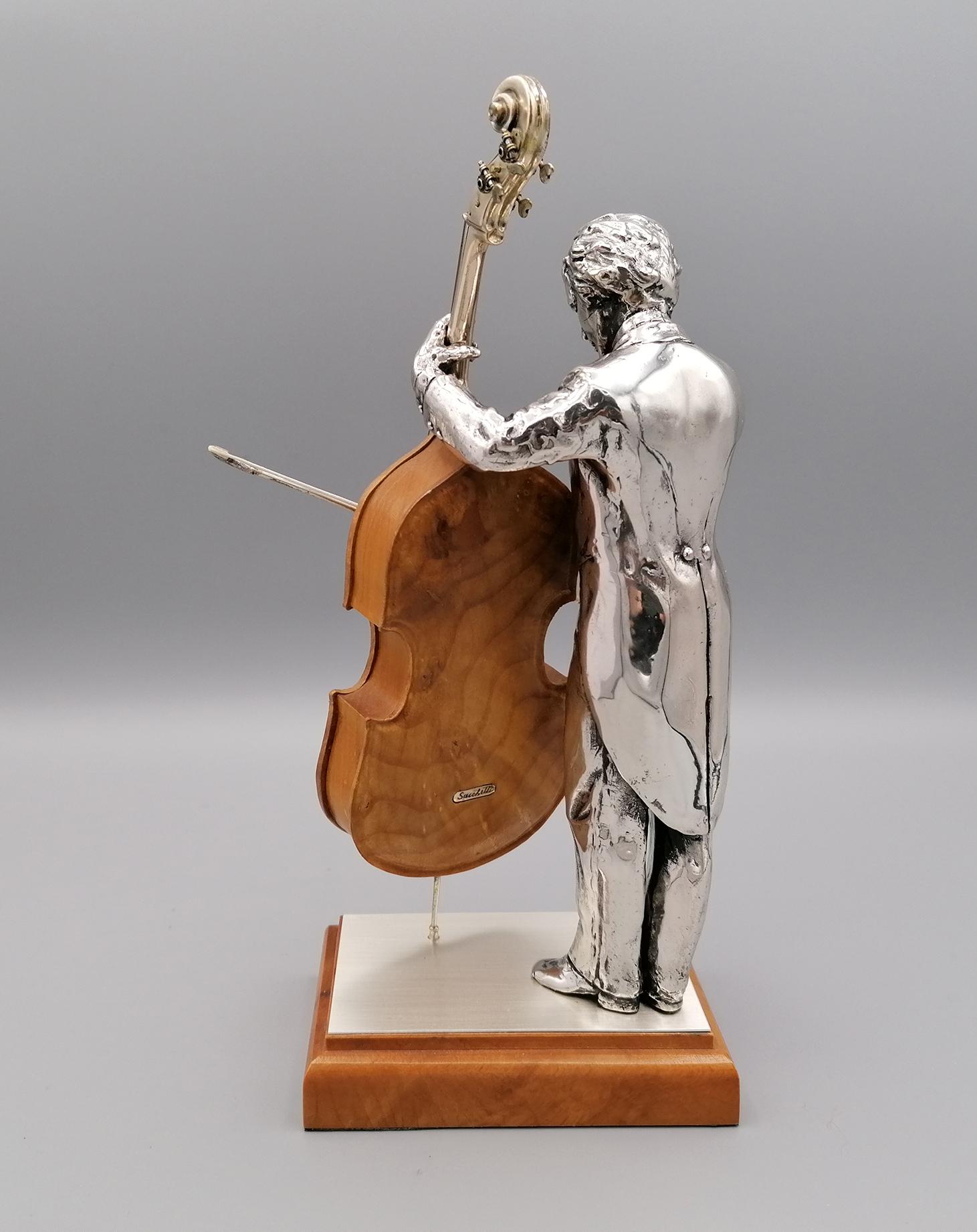 Cast 20th Century Italian Solid Silver and Briar Double Bass Player For Sale