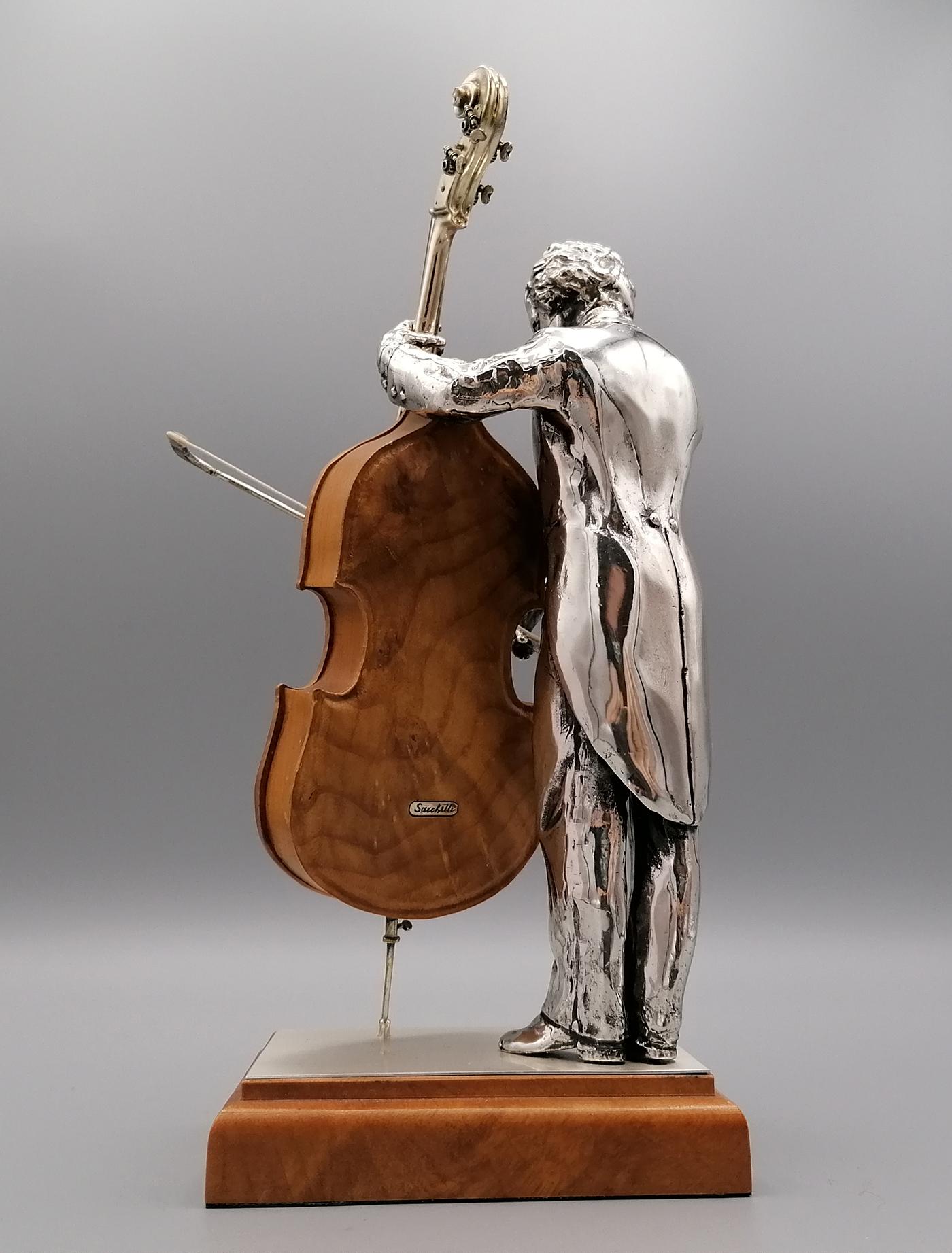 20th Century Italian Solid Silver and Briar Double Bass Player In Excellent Condition For Sale In VALENZA, IT