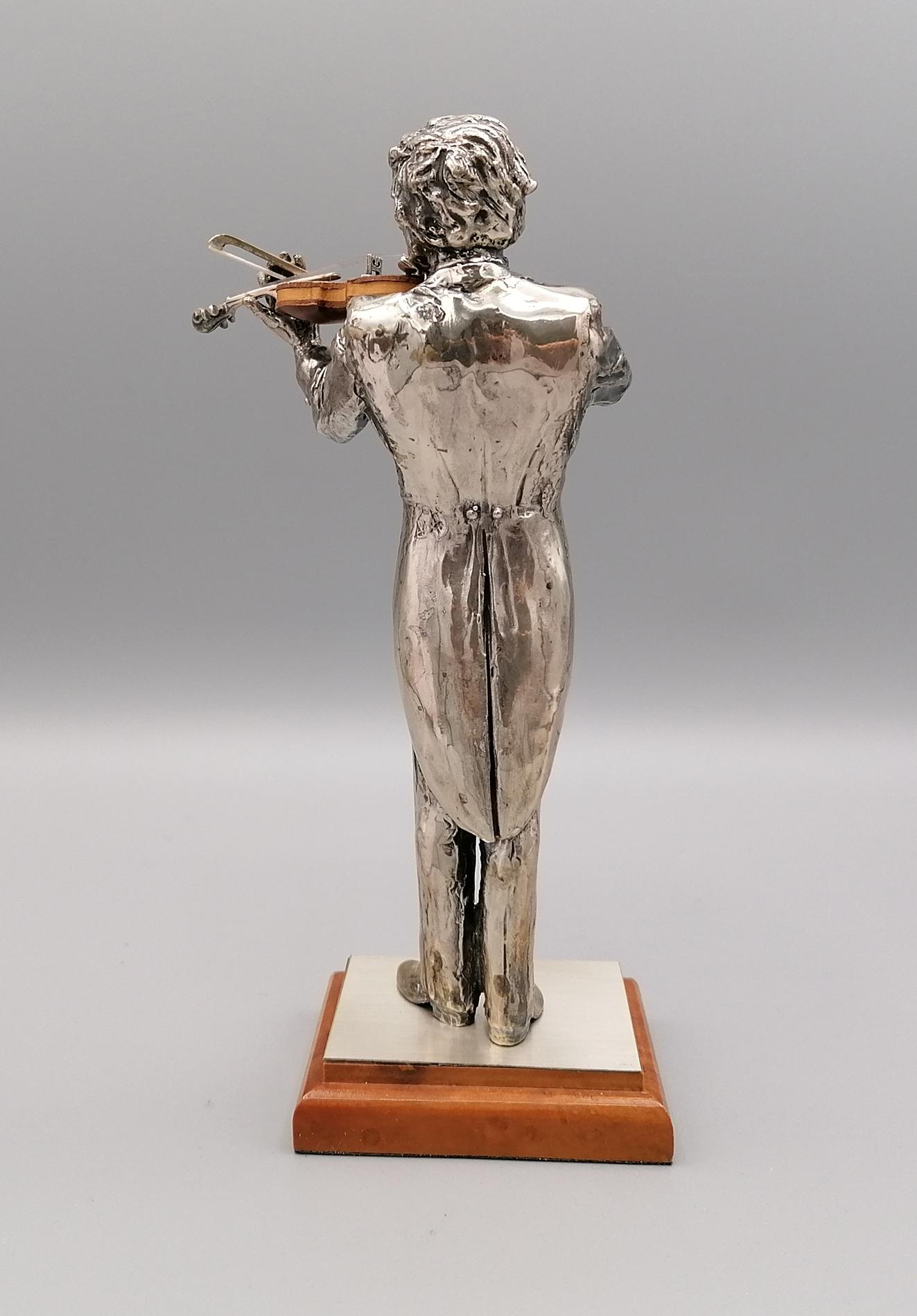 Hand-Crafted 20th Century Italian Solid Silver and Briar Violin Player