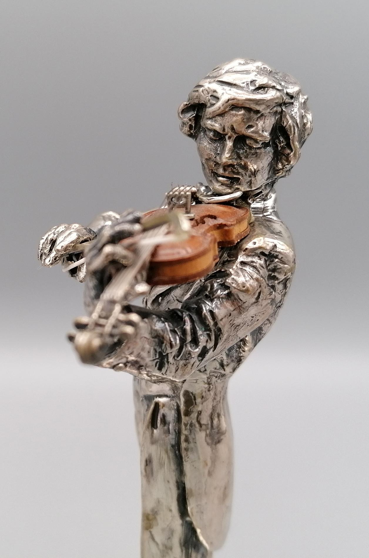 Late 20th Century 20th Century Italian Solid Silver and Briar Violin Player