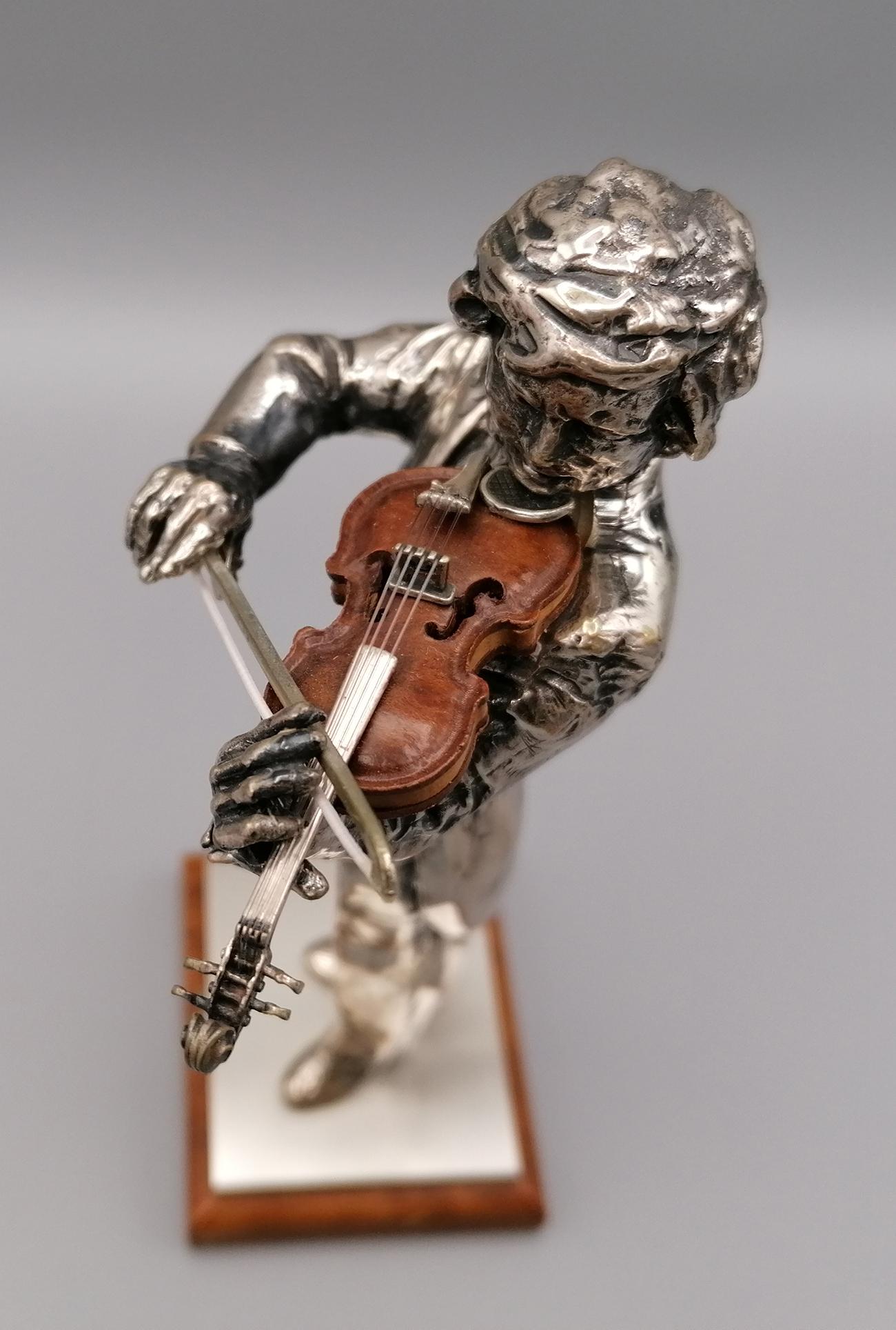 20th Century Italian Solid Silver and Briar Violin Player 1