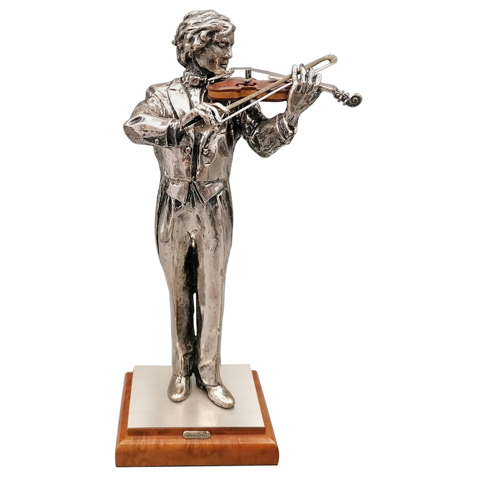 20th Century Italian Solid Silver and Briar Violin Player