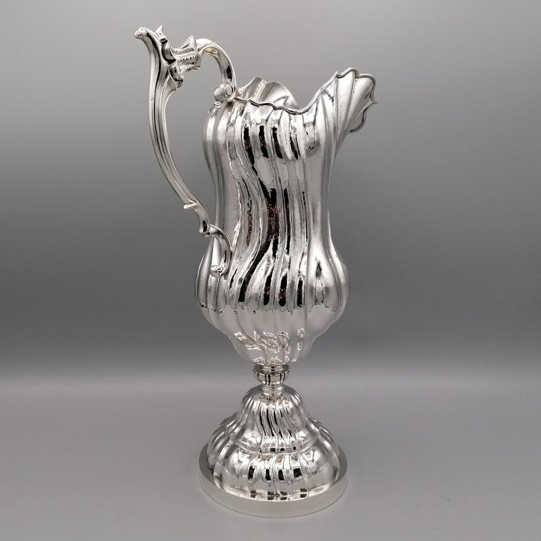 20th Century Italian Solid Silver Baroque Style Carafe In Excellent Condition For Sale In VALENZA, IT