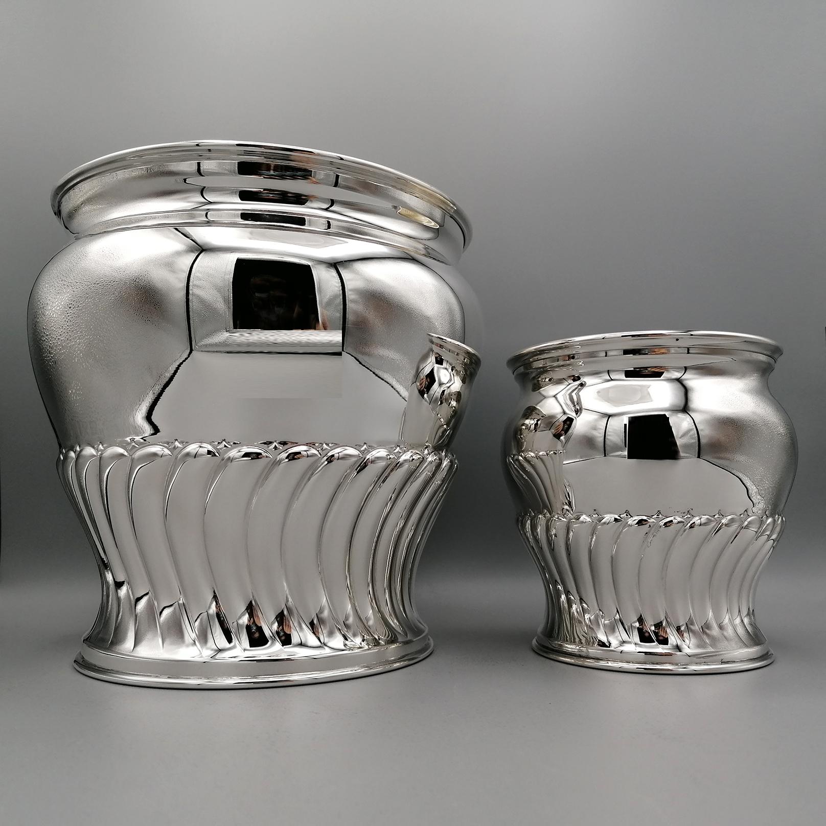 Embossed 20th Century Italian Solid Silver Champagne and Ice Buckets For Sale