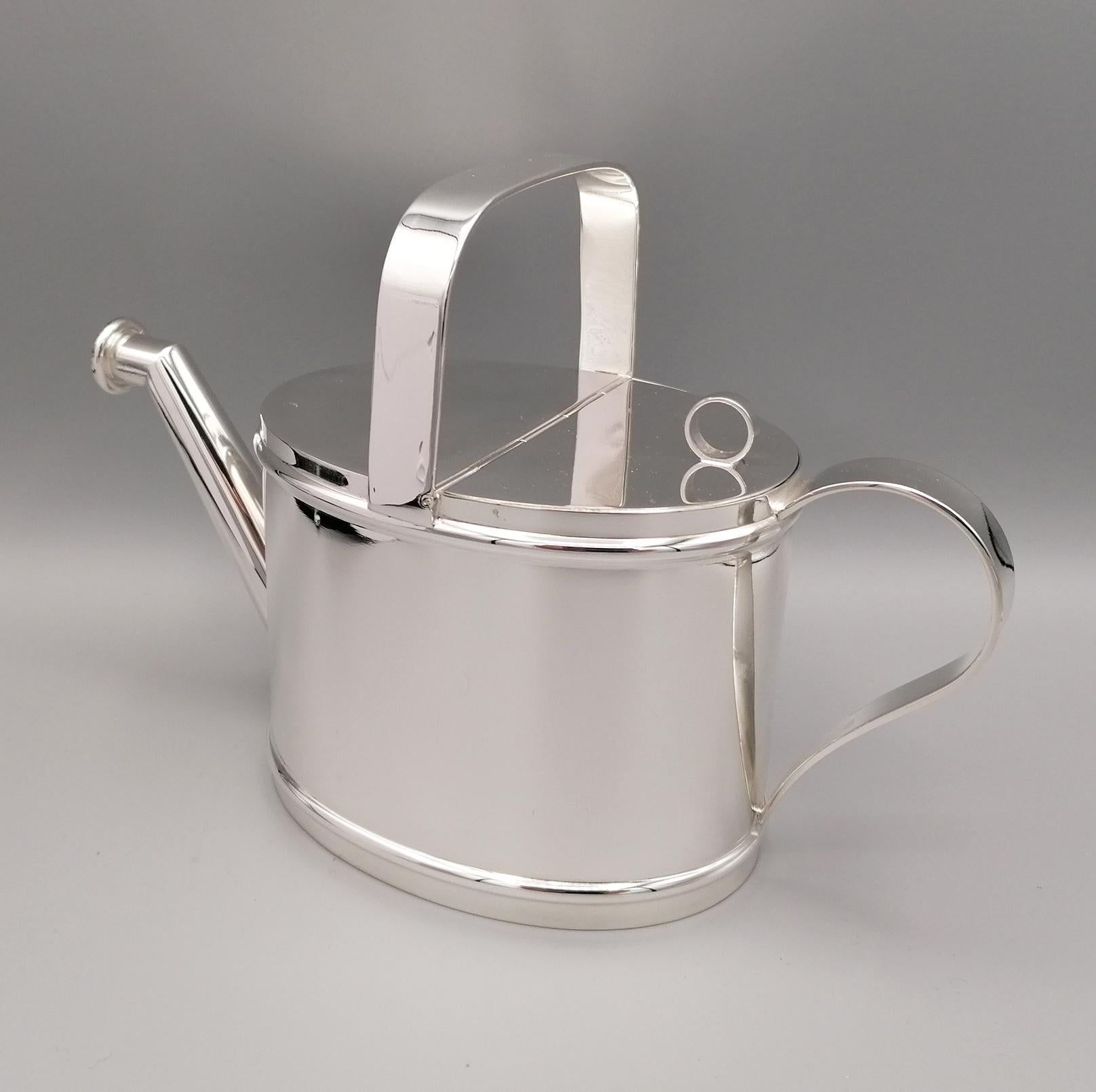 Modern 21st Century Italian Solid Silver Cruet in the Shape of a Watering Can For Sale