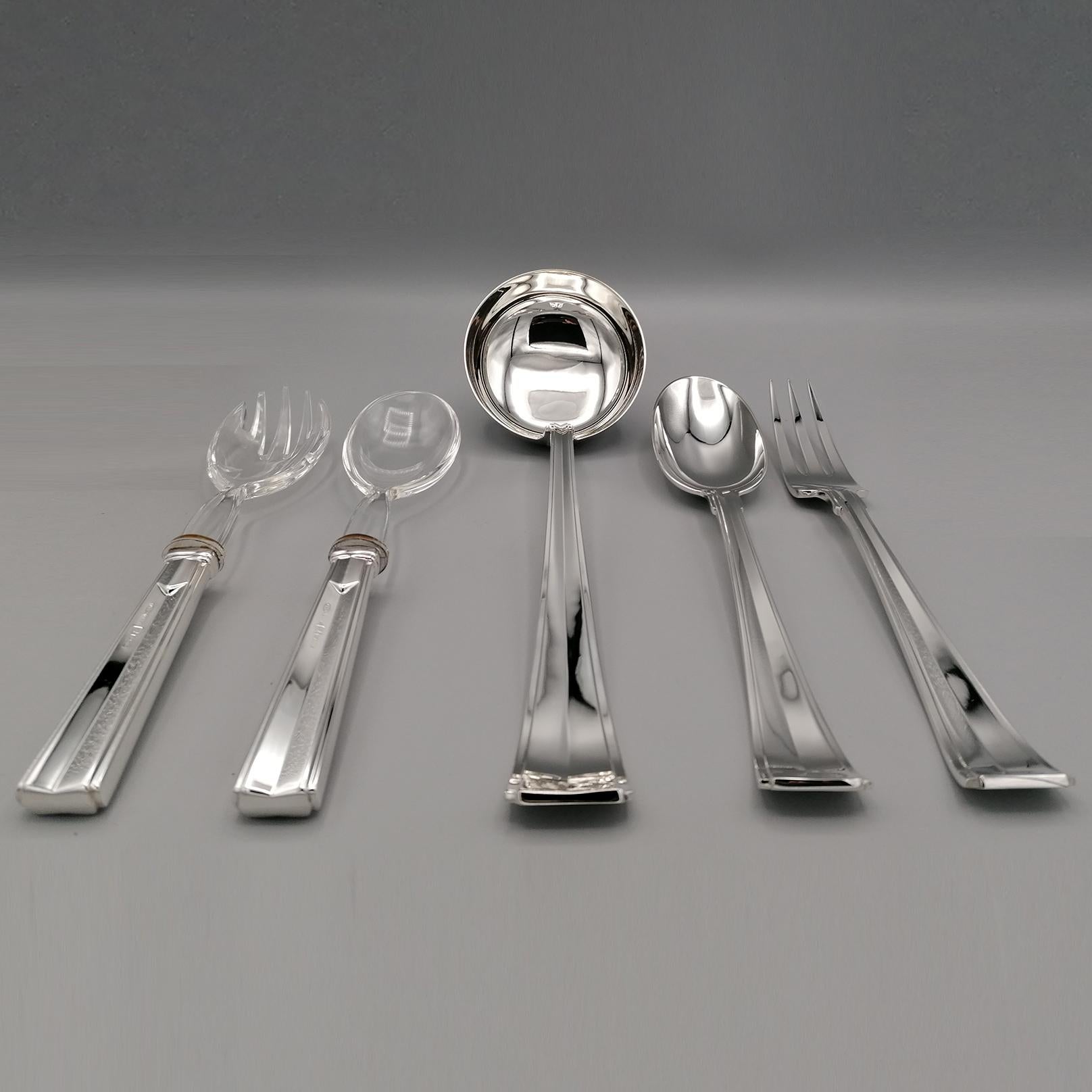 20th Century Italian Solid Silver Cutlery Set 77 Pieces 