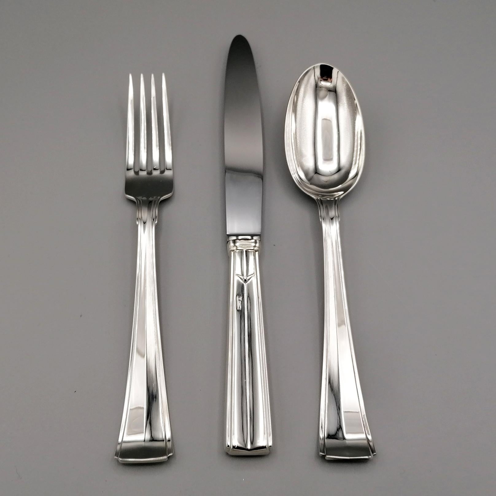 Art Deco 20th Century Italian Solid Silver Cutlery Set 77 Pieces 