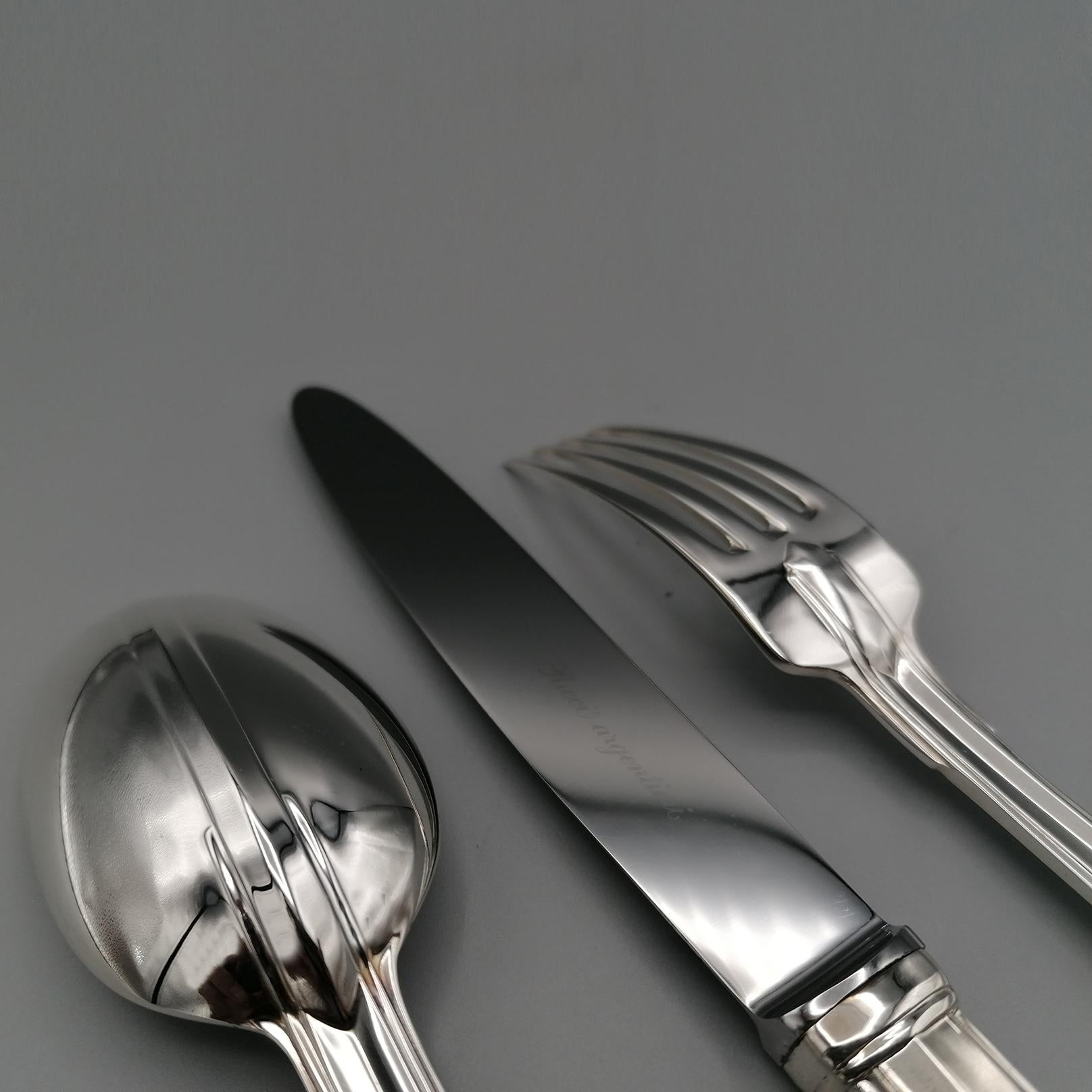 Art Deco 20th Century Italian Solid Silver Cutlery Set 77 Pieces 