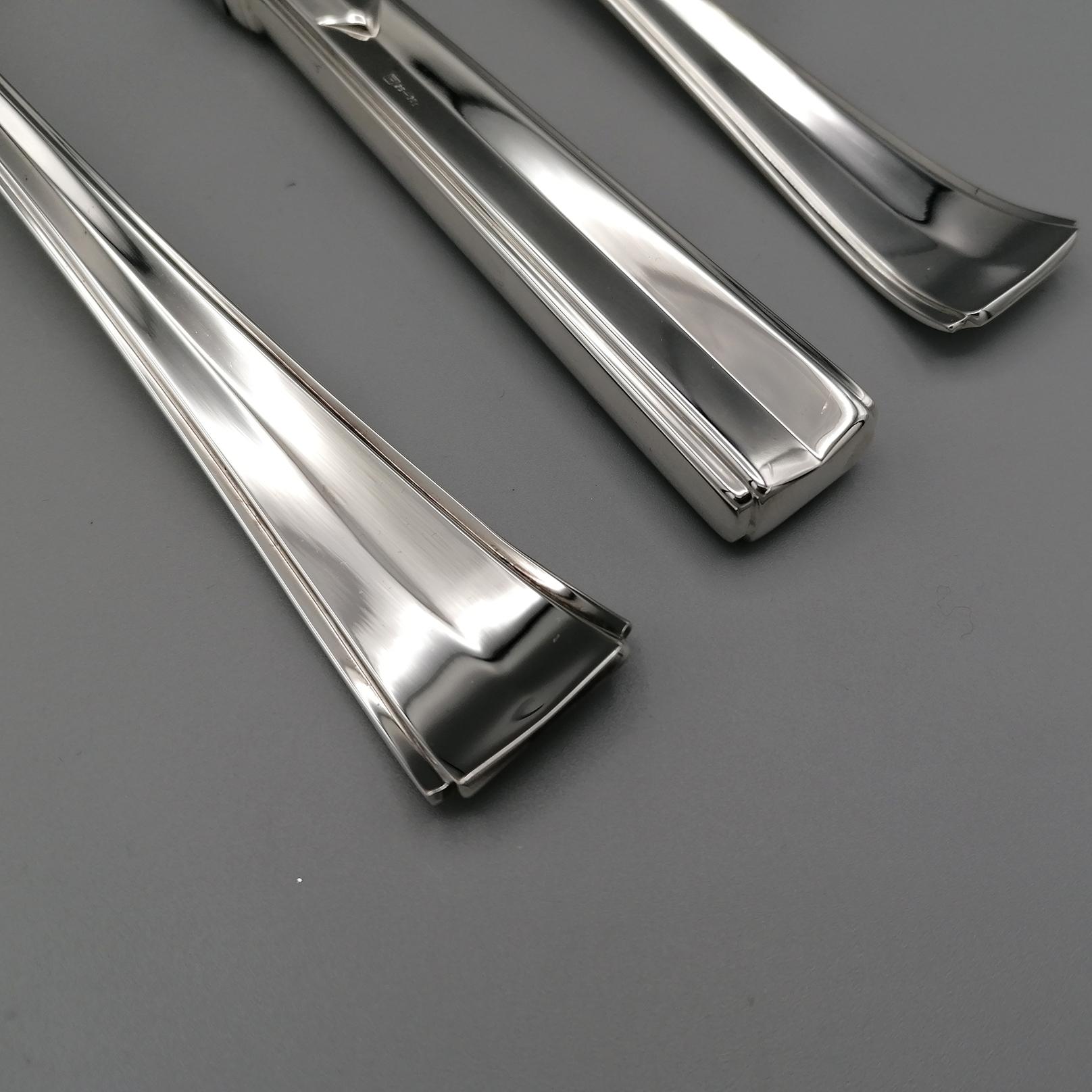 Contemporary 20th Century Italian Solid Silver Cutlery Set 77 Pieces 