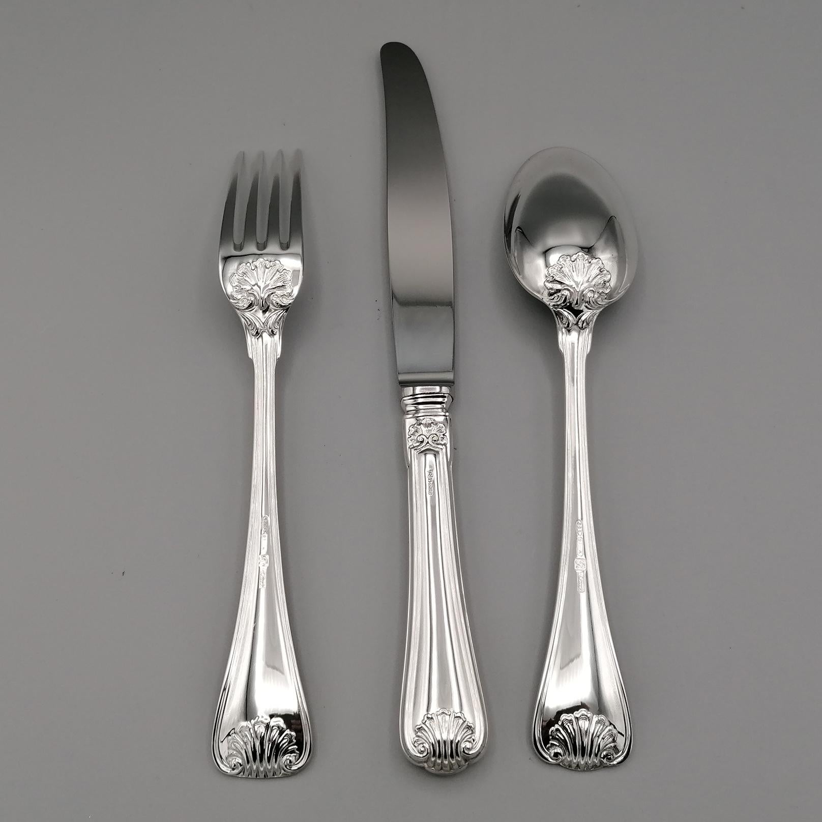 Pressed 20th Century Italian Solid Silver Cutlery Set 101 Pieces 