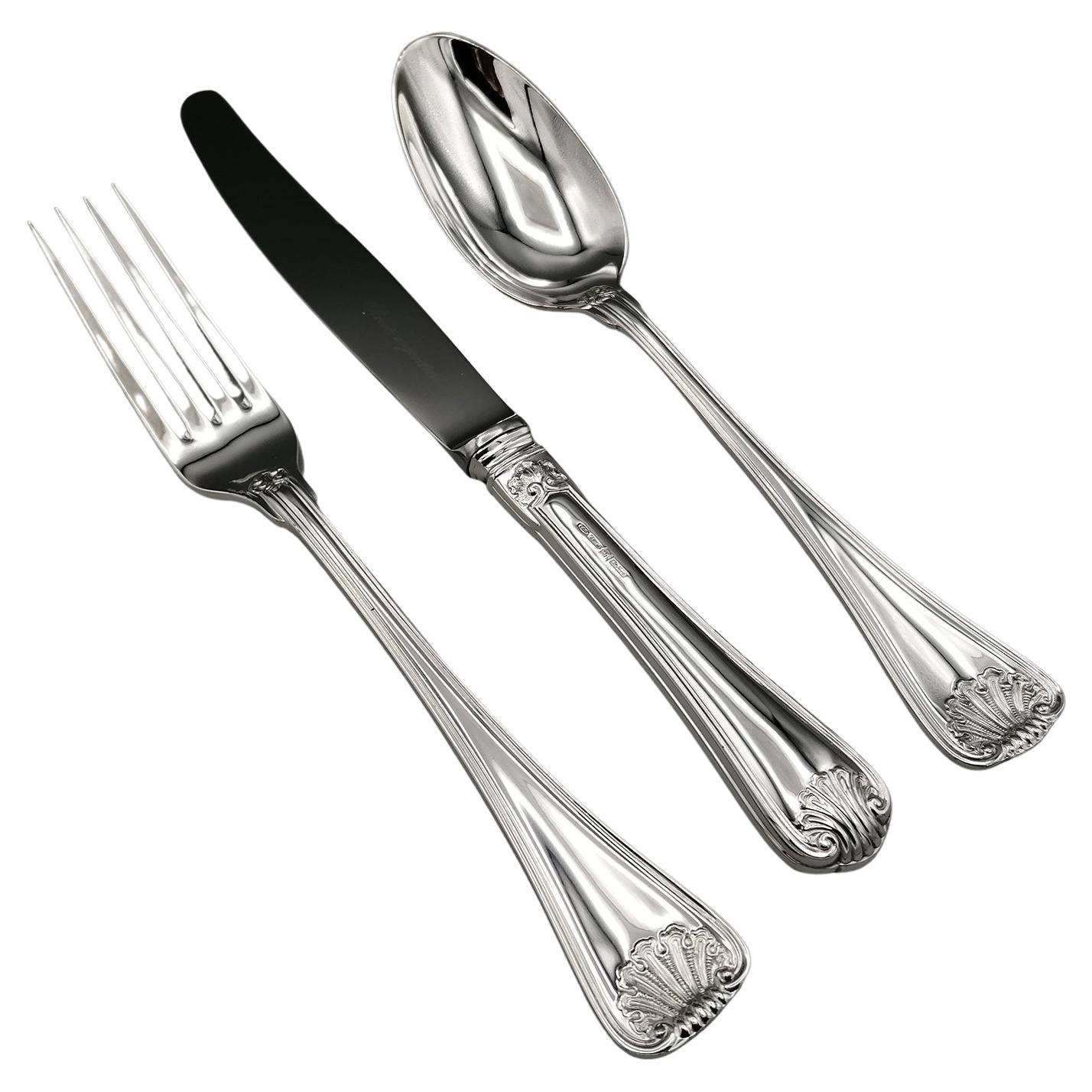 20th Century Italian Solid Silver Cutlery Set 101 Pieces "Cellini" For Sale