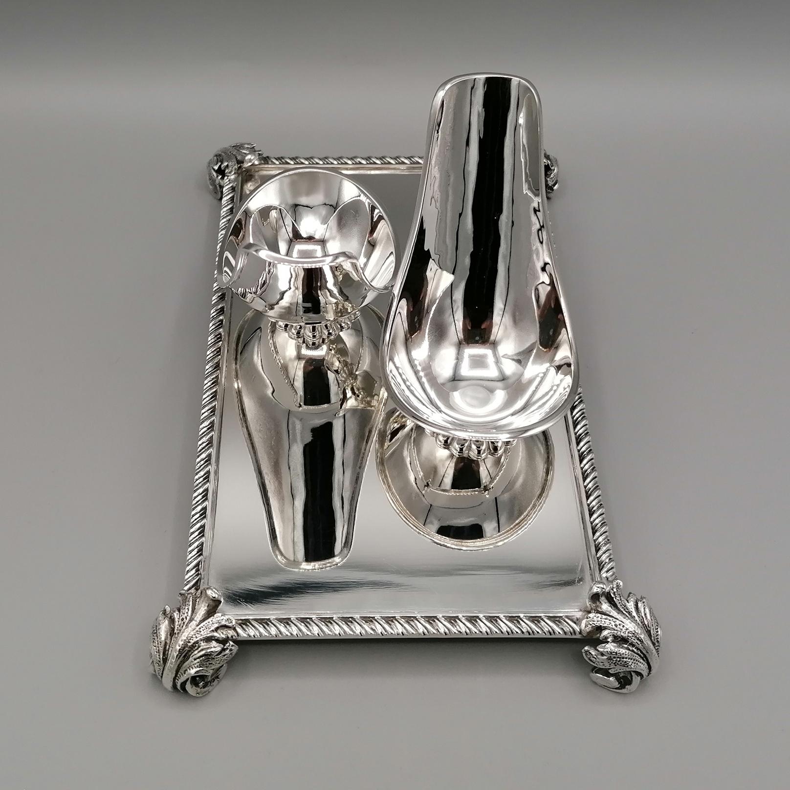 20th Century Italian Solid Silver Double Pipe Holder In Excellent Condition For Sale In VALENZA, IT