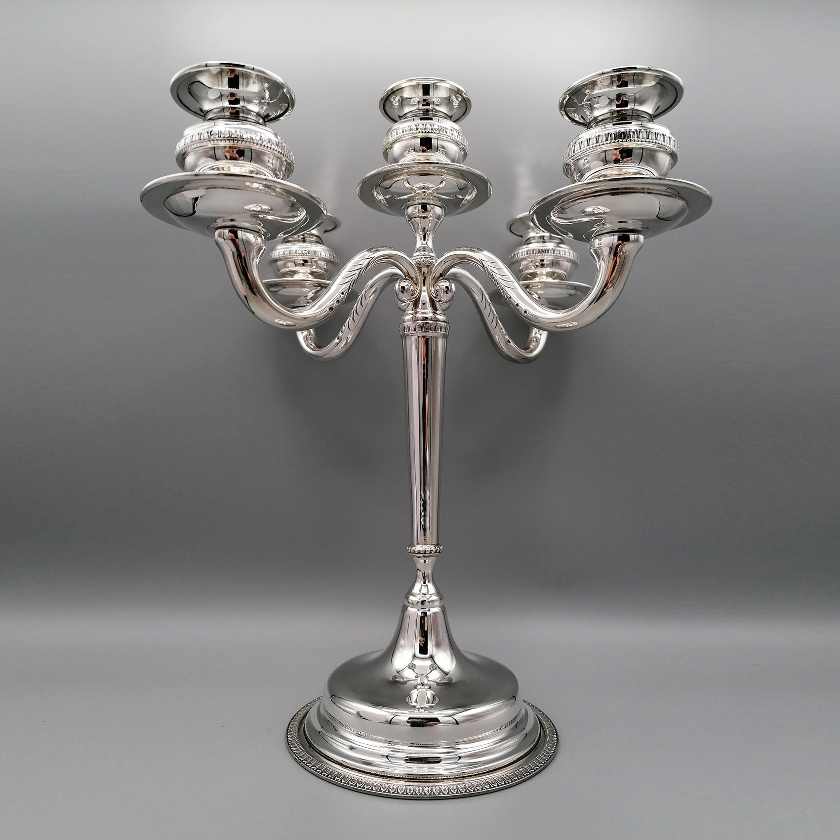 Hand-Crafted 20th Century Italian Solid Silver Empire Style 5 Lights Candelabra