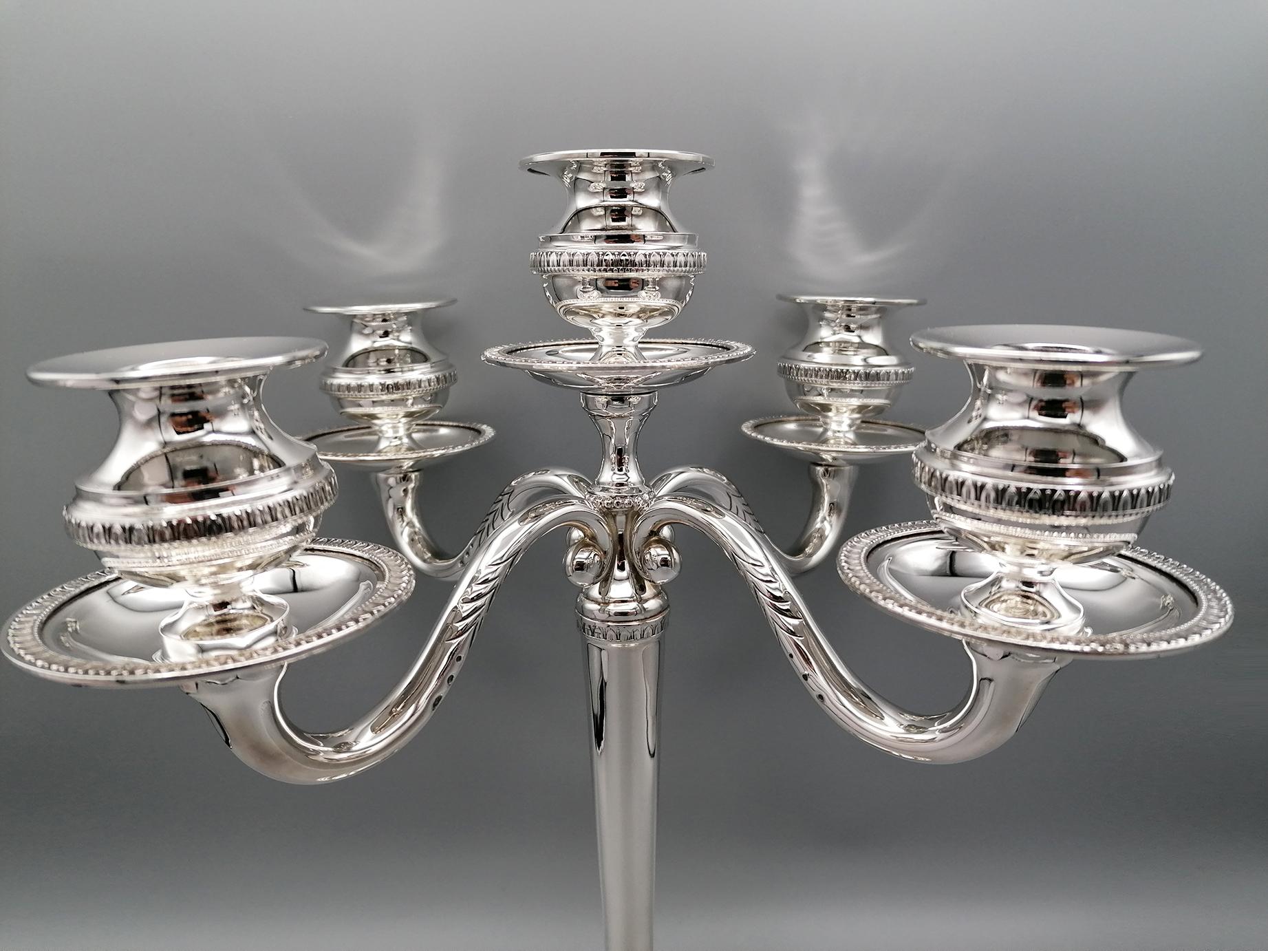 20th Century Italian Solid Silver Empire Style 5 Lights Candelabra In New Condition In VALENZA, IT