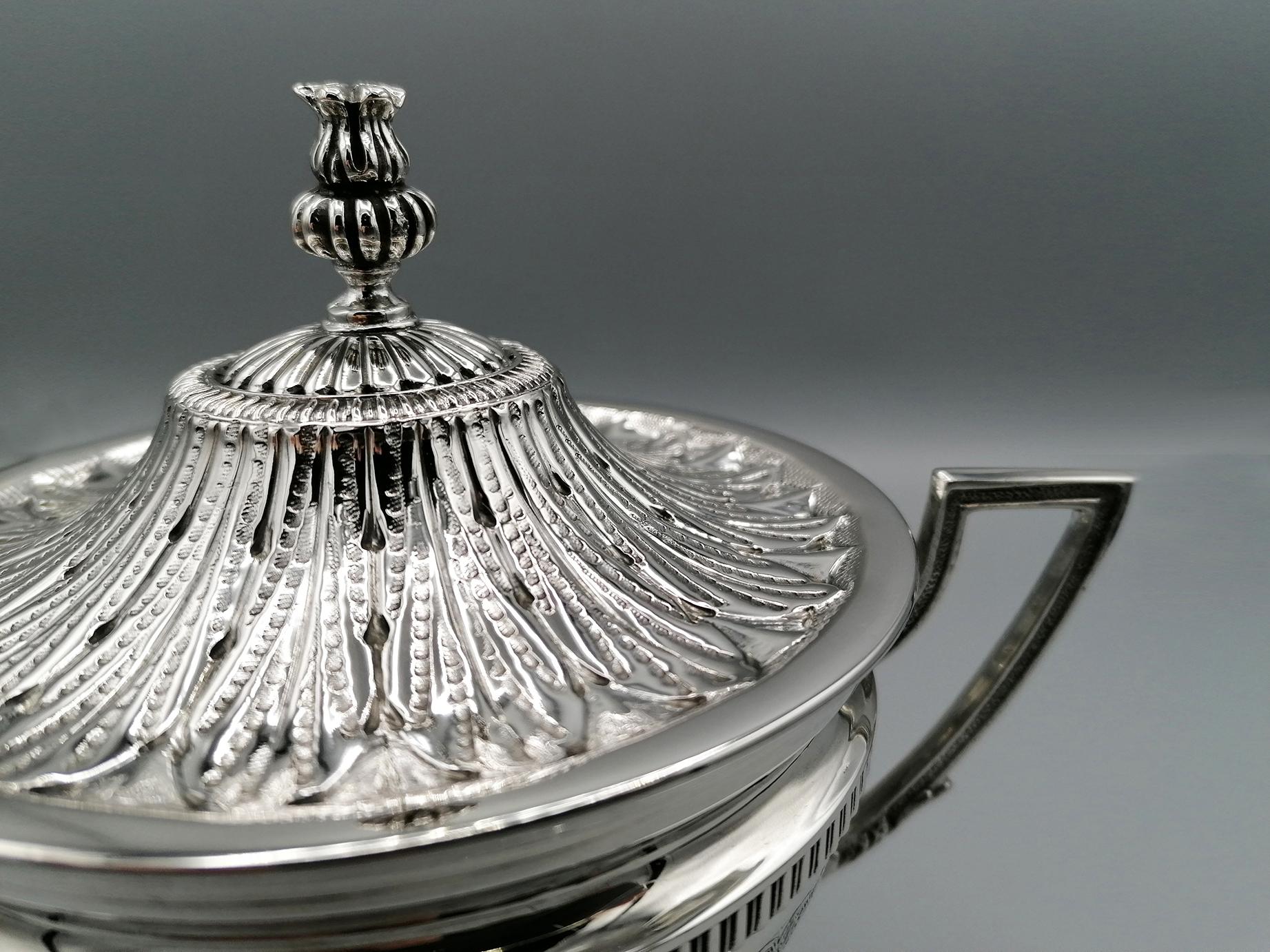 20th Century Italian Solid Silver Empire Style Sugar Bowl on Feet For Sale 5