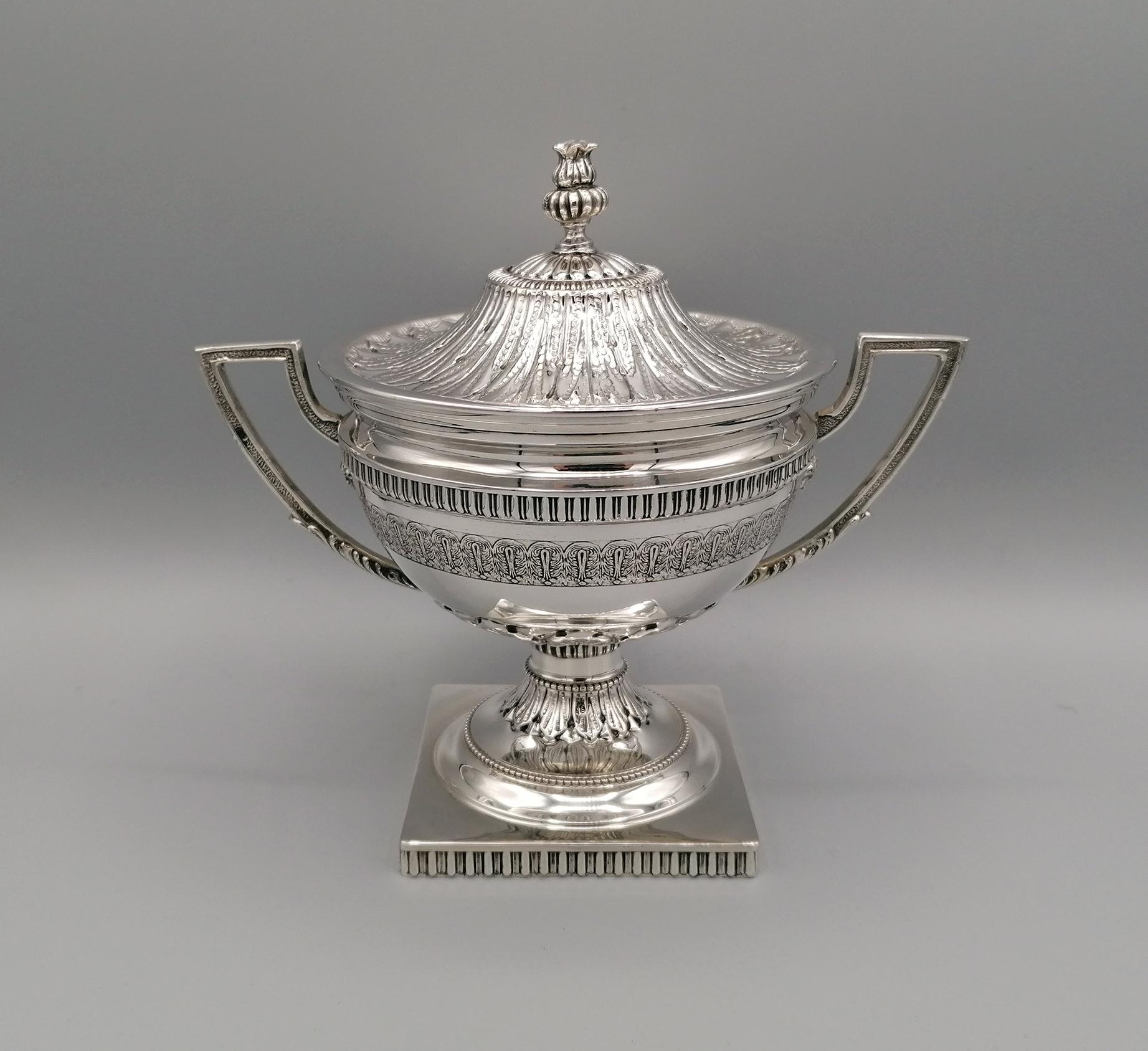 20th Century Italian Solid Silver Empire Style Sugar Bowl on Feet For Sale 6