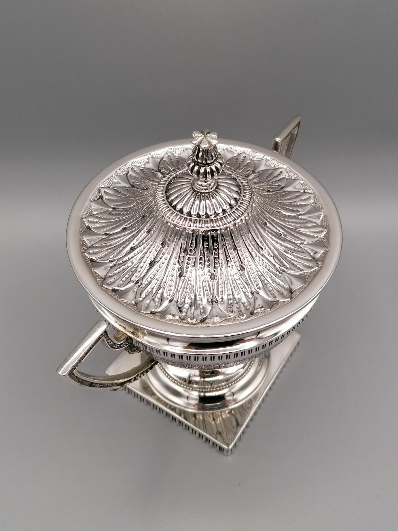 Cast 20th Century Italian Solid Silver Empire Style Sugar Bowl on Feet For Sale