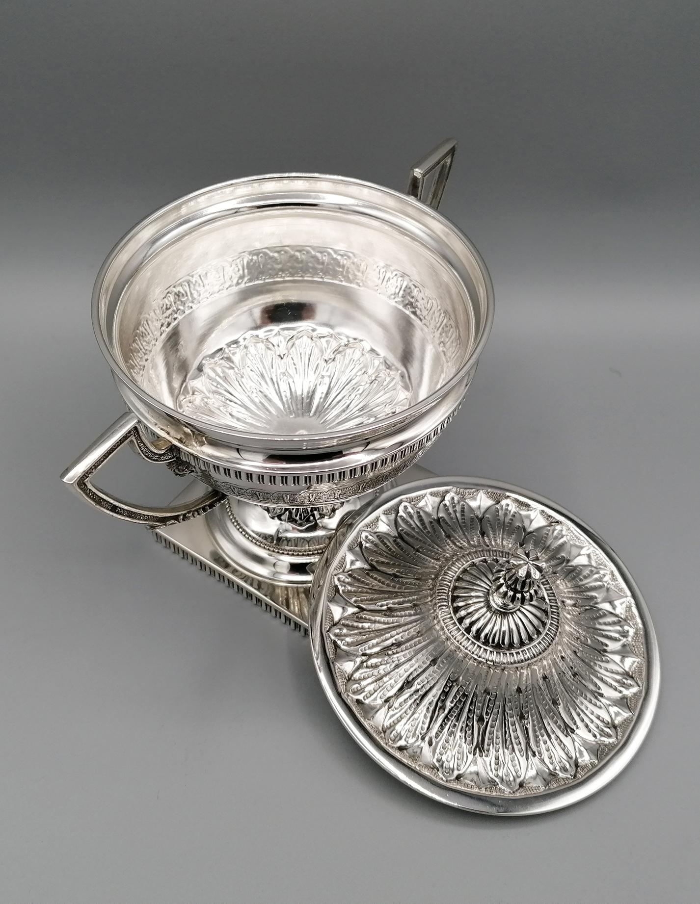 20th Century Italian Solid Silver Empire Style Sugar Bowl on Feet For Sale 2