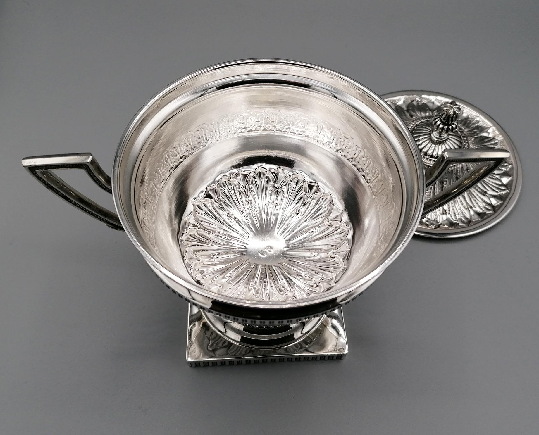 20th Century Italian Solid Silver Empire Style Sugar Bowl on Feet For Sale 4