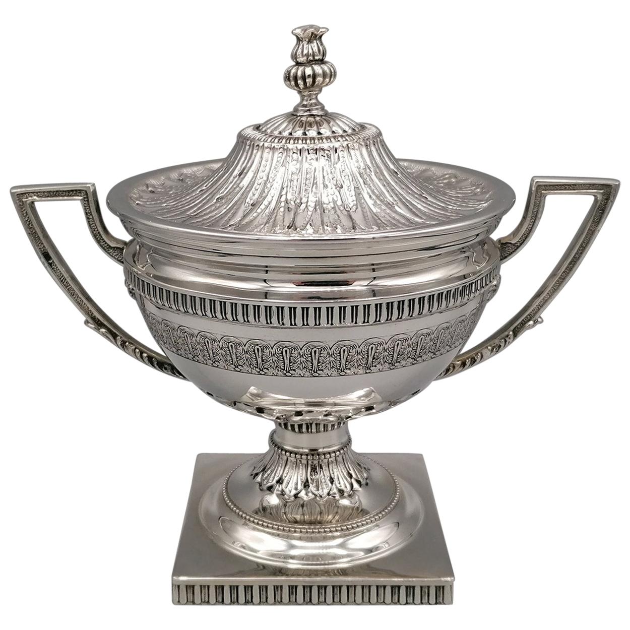 20th Century Italian Solid Silver Empire Style Sugar Bowl on Feet For Sale